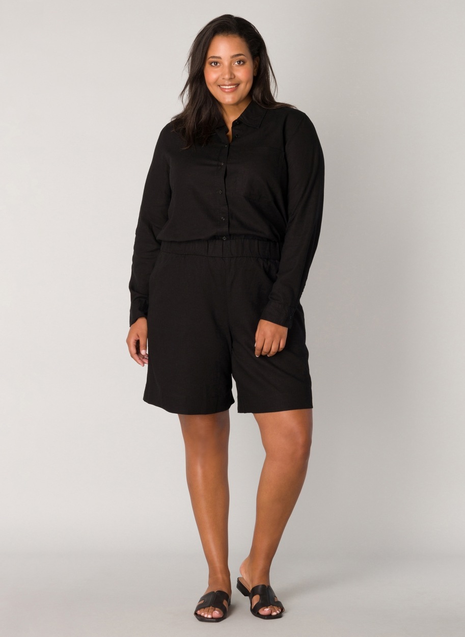 Thumbnail - Base Level Curvy Relaxshorts "YARDAN" Sommerhose aus Leinen und Viskose und mit elastischem Bund