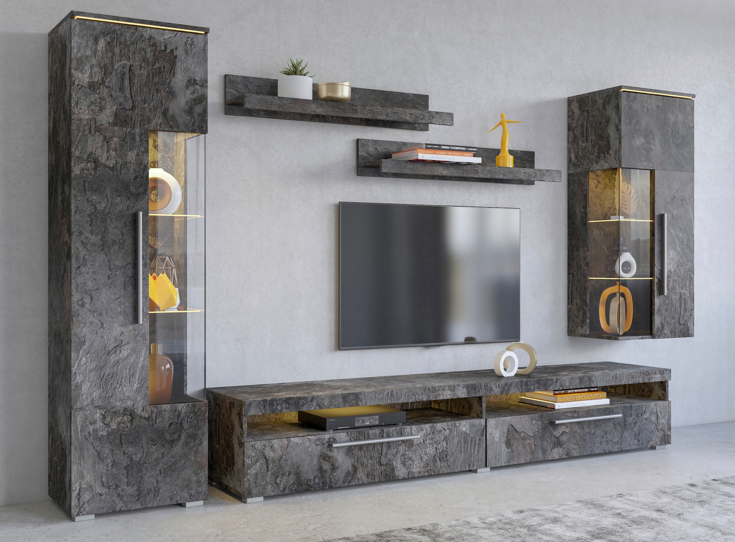 OTTO home Wohnwand "India,Breite 245cm moderne Mediawand ohne Beleuchtung"
