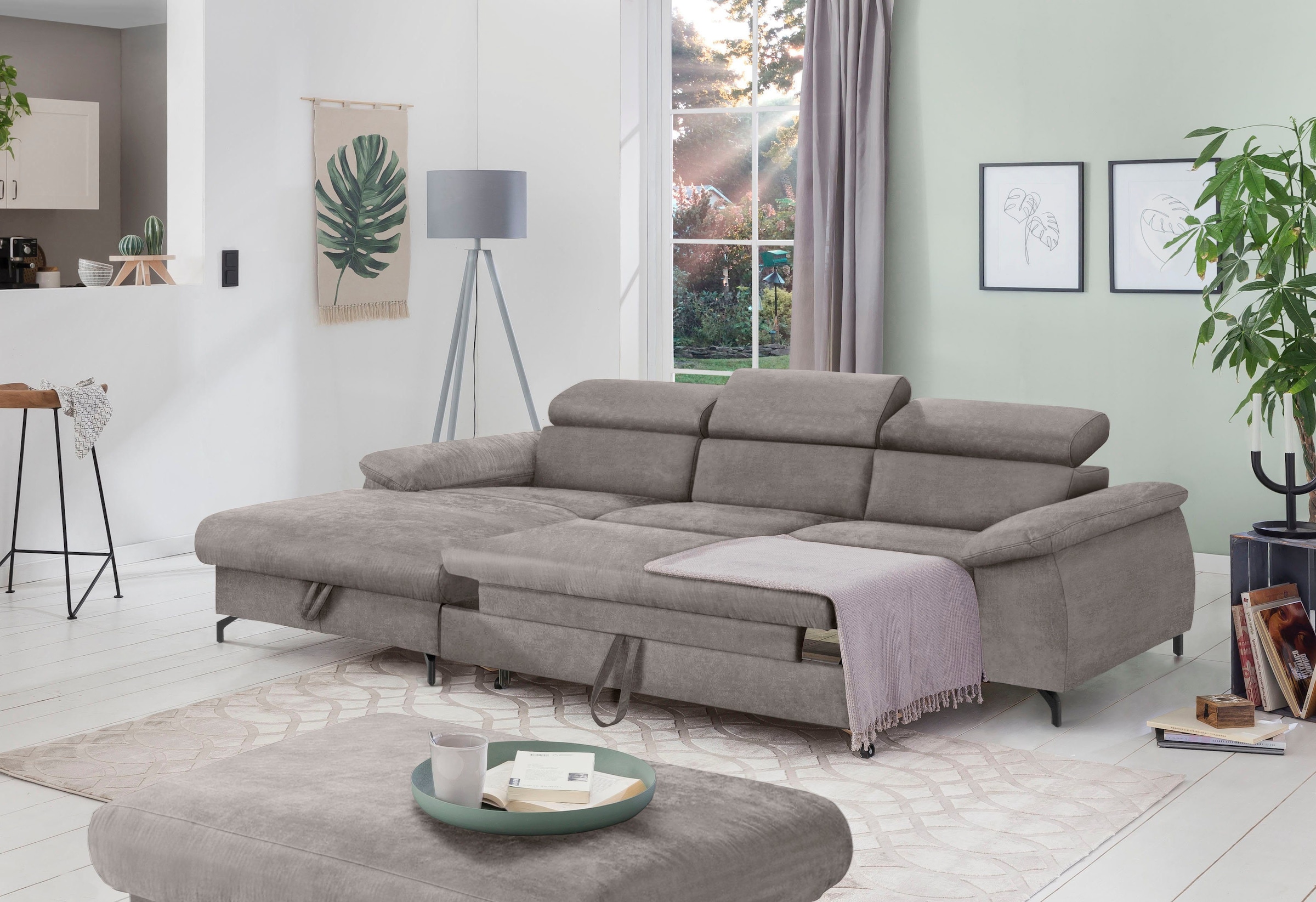 COTTA Polstergarnitur »Komaris«, (Set), Set: bestehend aus Ecksofa und Hocker, frei im Raum stellbar