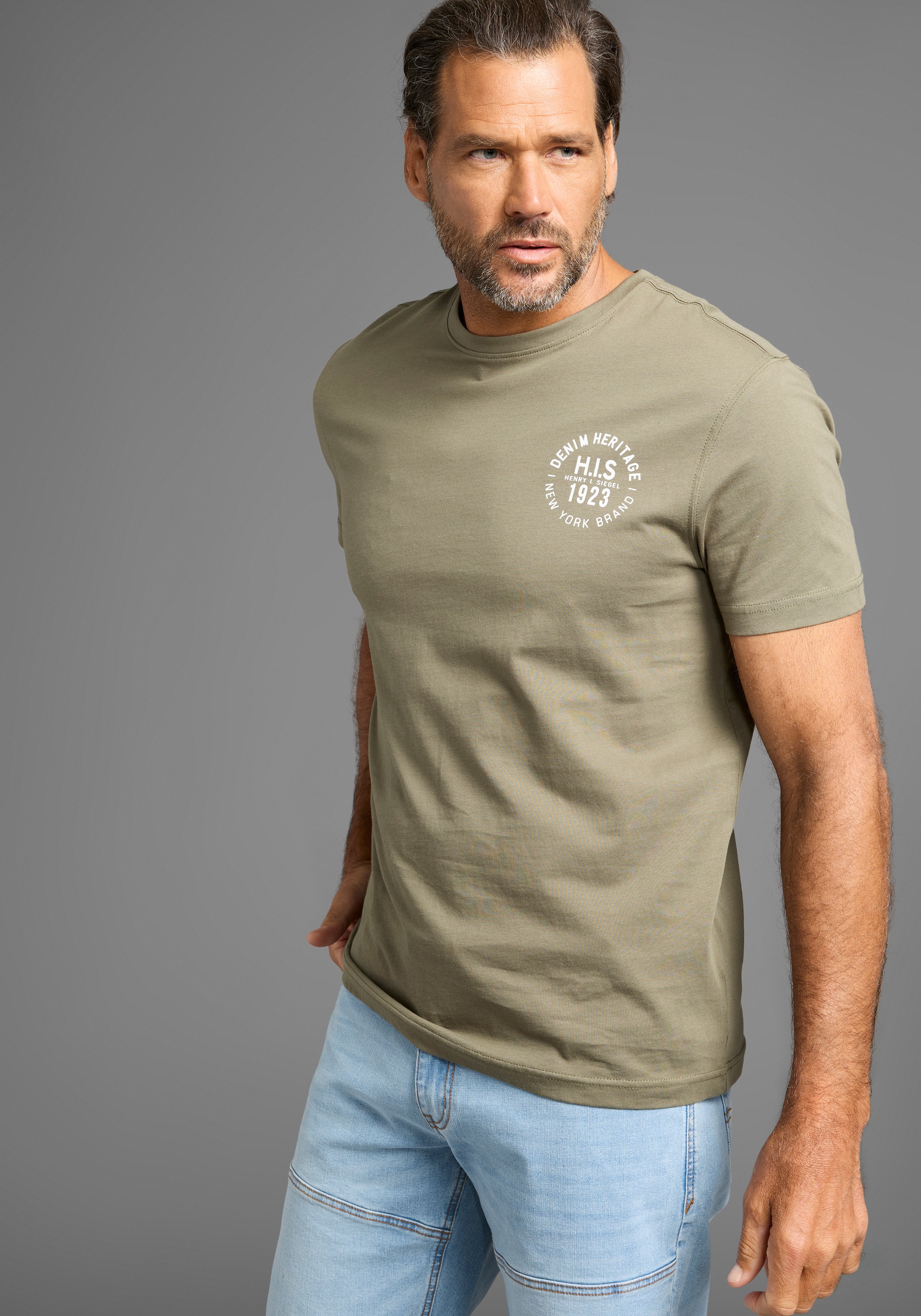 H.I.S T-Shirt Packung, 3er-Pack, 3 Stk. schmal geschnitten, bedrucktes Desi günstig online kaufen