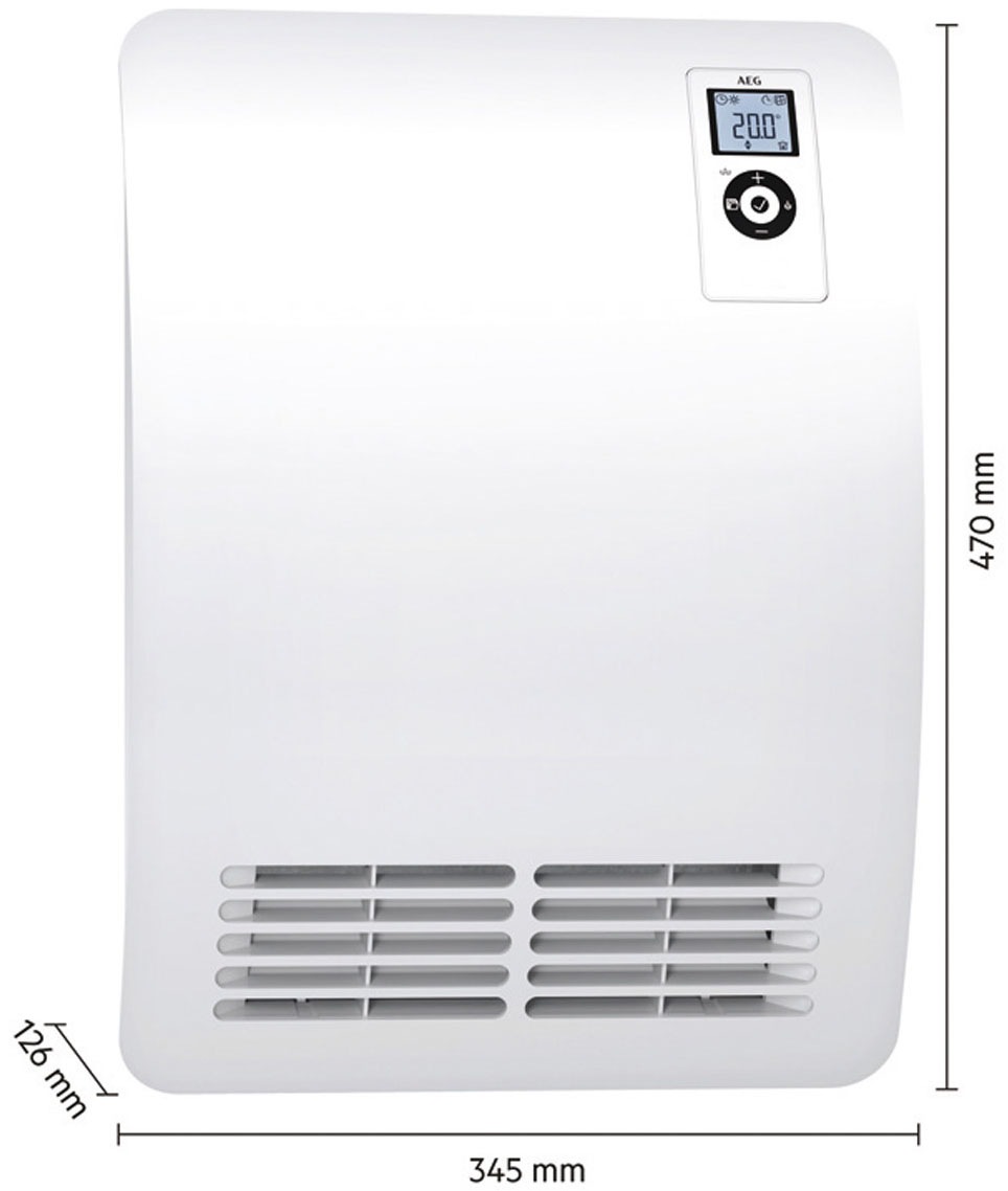 AEG Haustechnik Šildytuvas »»VH Comfort« energiesparend 2000W dėl ca. 25 m² LC-Display« Wochenzeitschaltuhr 120 Min. Timer Silent Mode Bad (EU-Stecker)