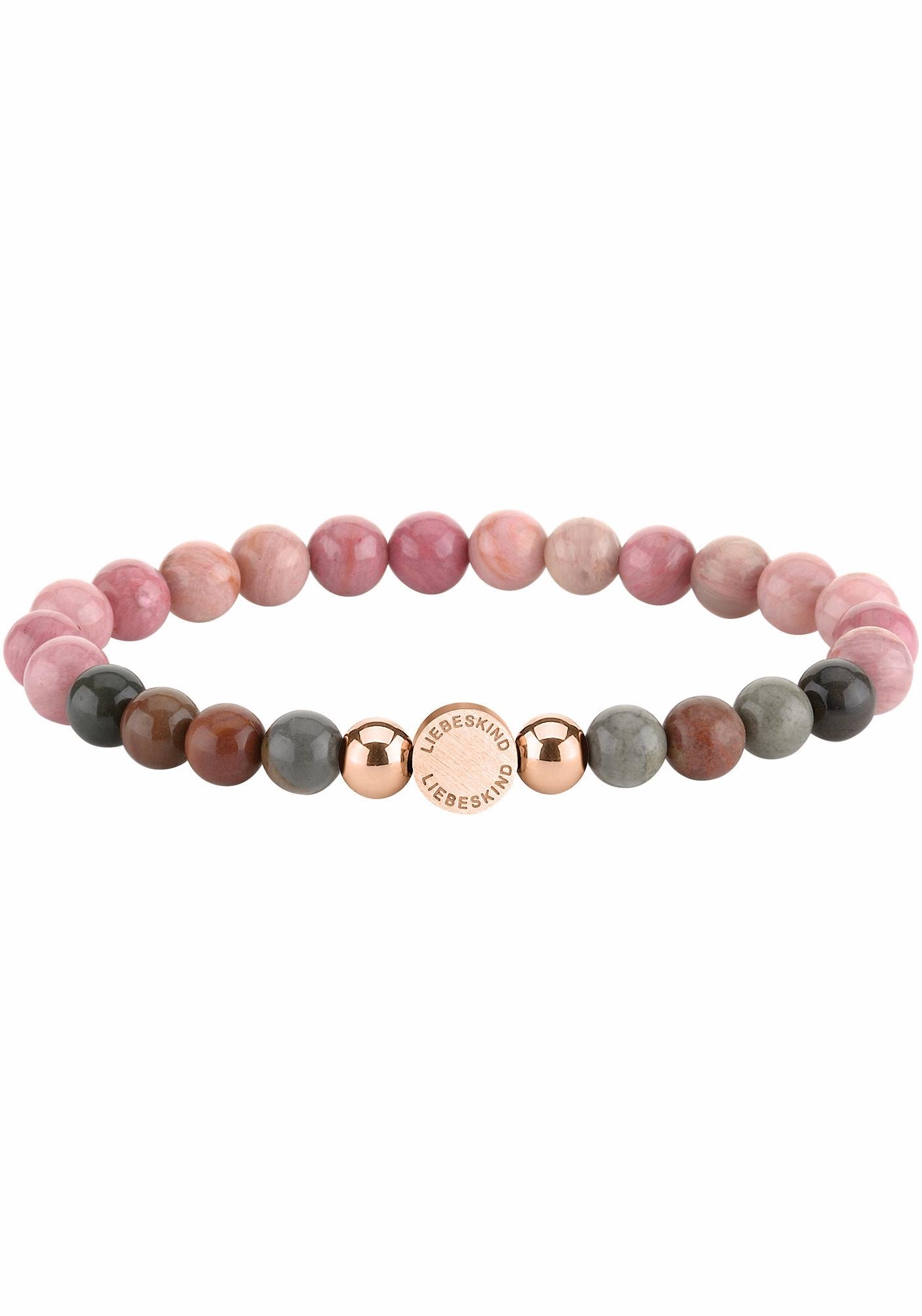 Armband LIEBESKIND BERLIN "Schmuck Geschenk Armkette Zugarmband", rosa (rosé, roségoldfarben, grau, grau), Armbänder, Damen, 17cm, Edelstahl Polyurethan, Edelstahl, Polyurethan, Armband, mit Edelsteinen