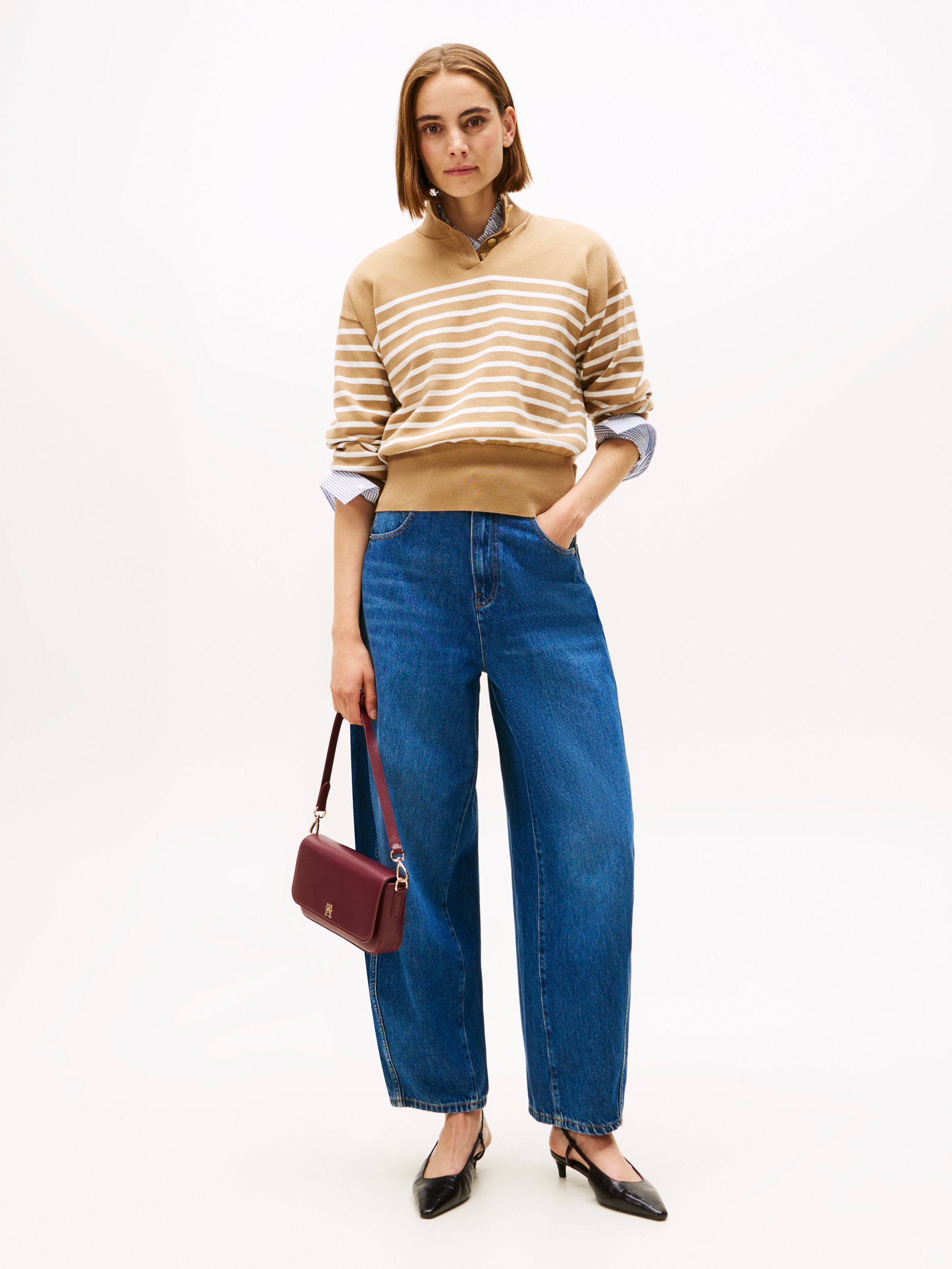 Tommy Hilfiger Strickpullover »CO JERSEY GOLD BTN MOCK-NK SWT«, mit goldfarbenen Knöpfen
