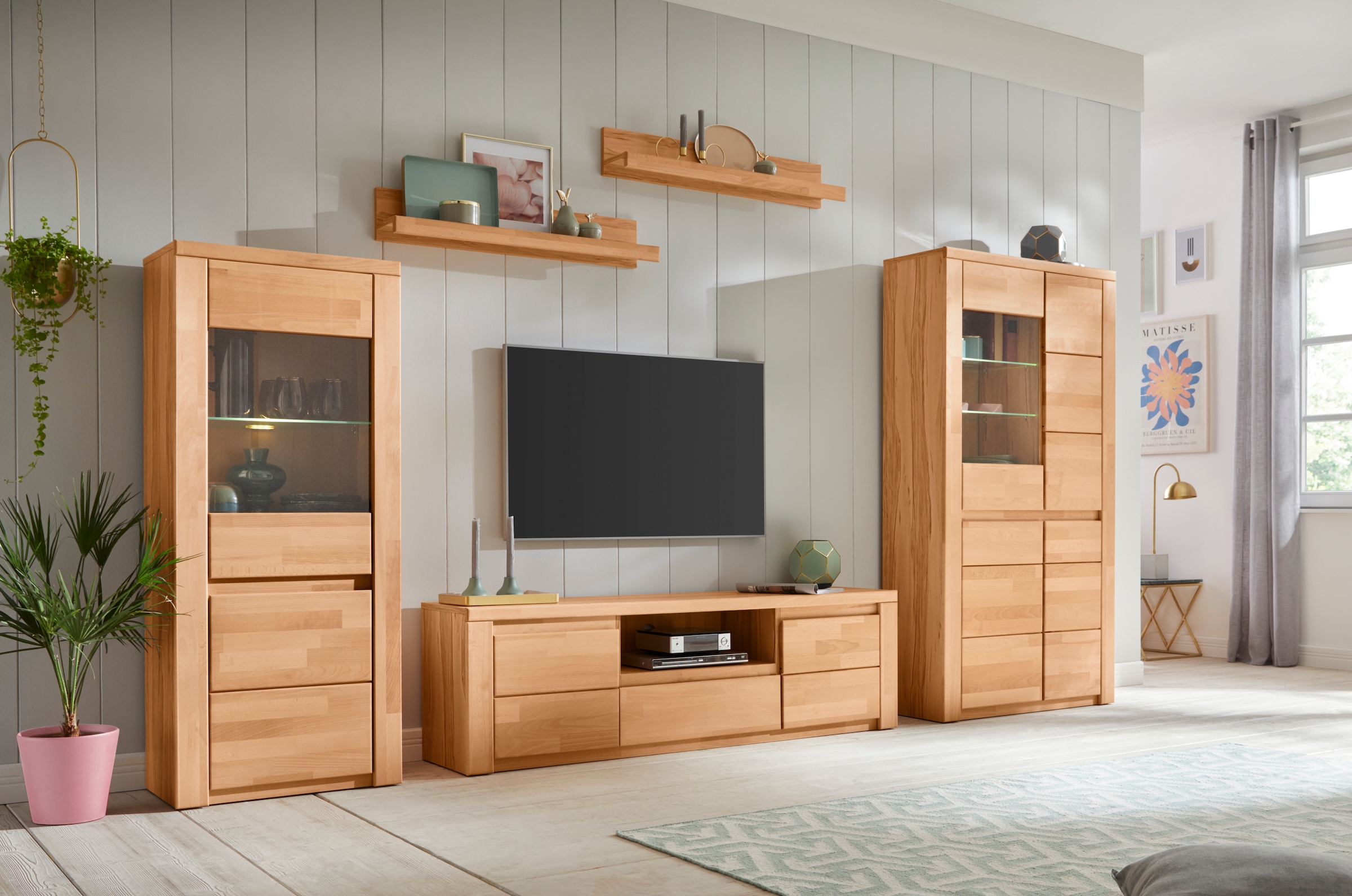 OTTO home Wohnwand "BURANO 3-teilig, Lowboard mit Kabeldurchführung, Breite 310cm" Set, 4 Stk. tlg.