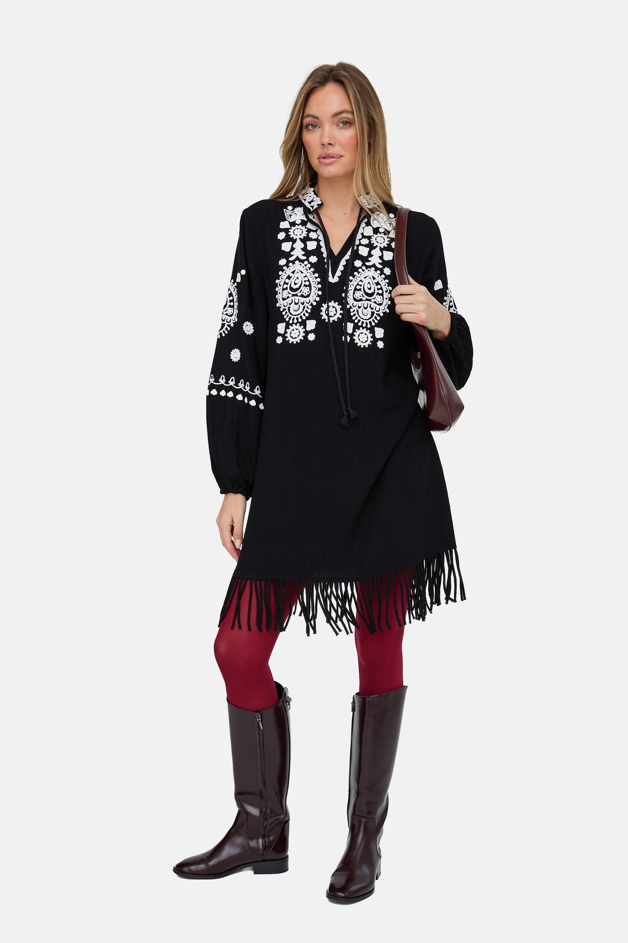 RAFFYA Midikleid »Katie Fringe Embroidered Mini Dress Damen«