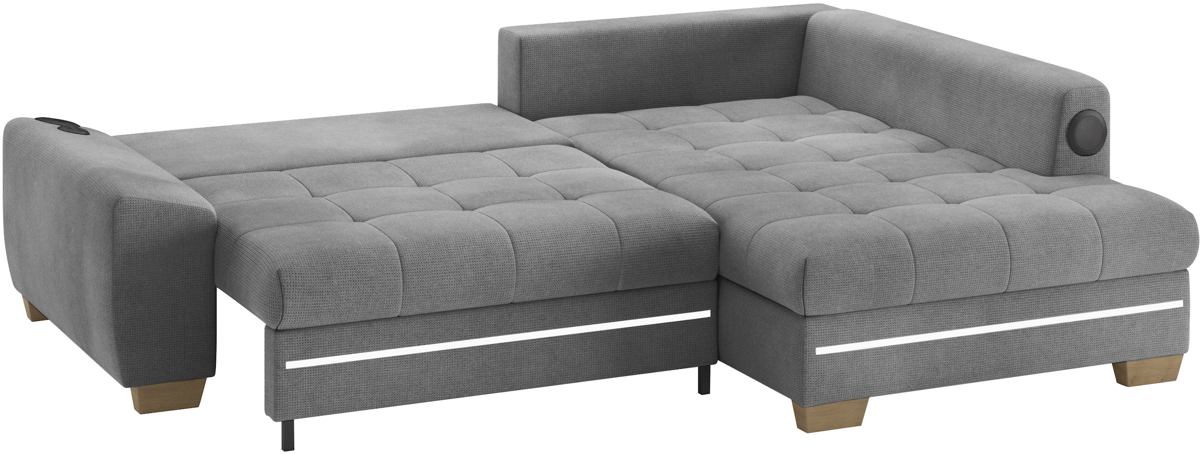 Mr. Couch Ecksofa »Nikita II, L-Form«, RGB-LED, Bluetooth-Soundsystem, wahlweise mit Bett, Bettkasten