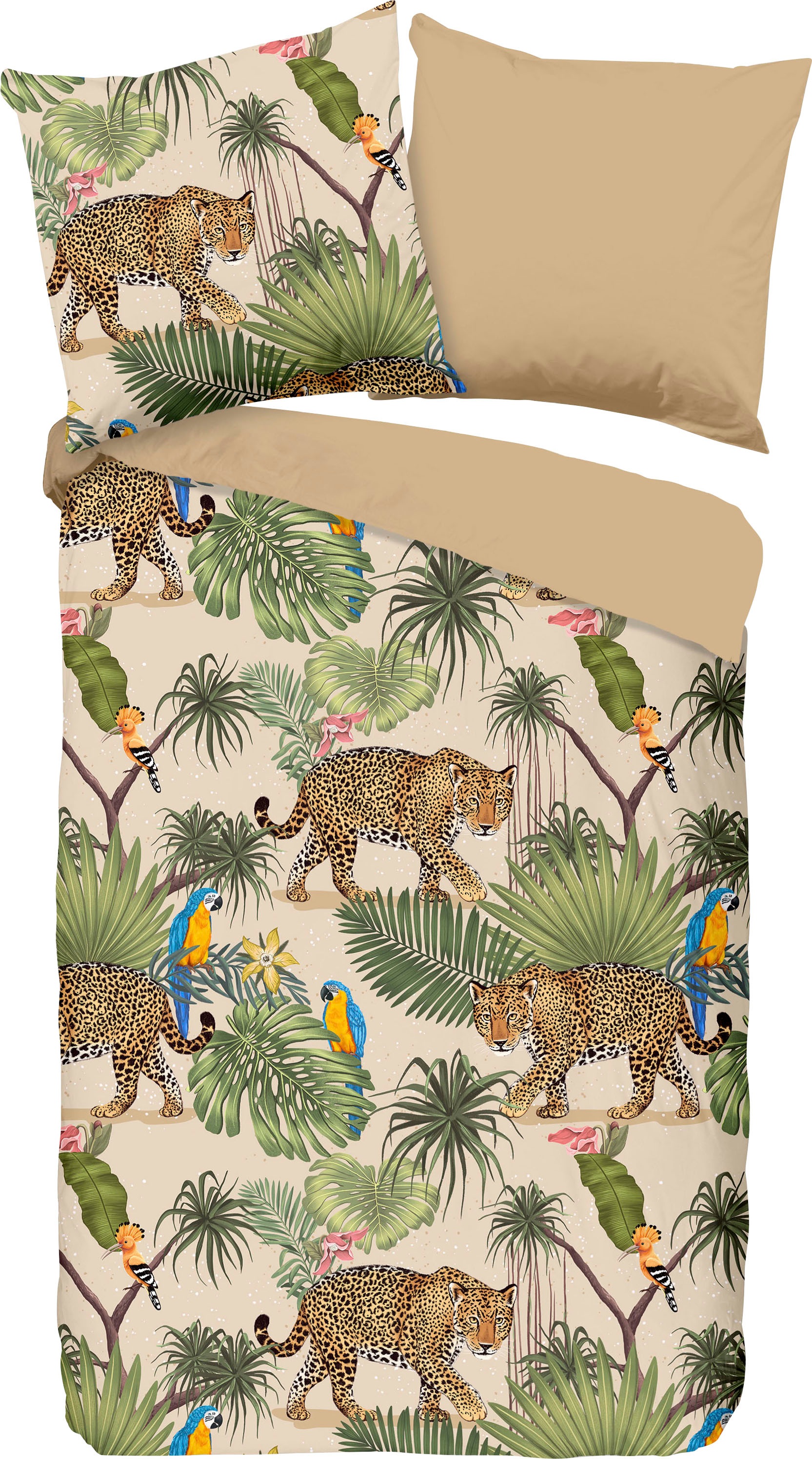 good morning Wendebettwäsche "Tropical", Baumwolle, Renforcé, 135x200, Reißverschluss, Wendeoptik, Leopard Sand