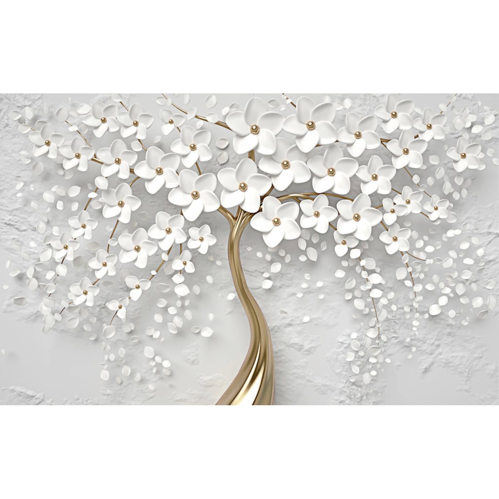 Papermoon Fototapete »Blumen weiß gold«