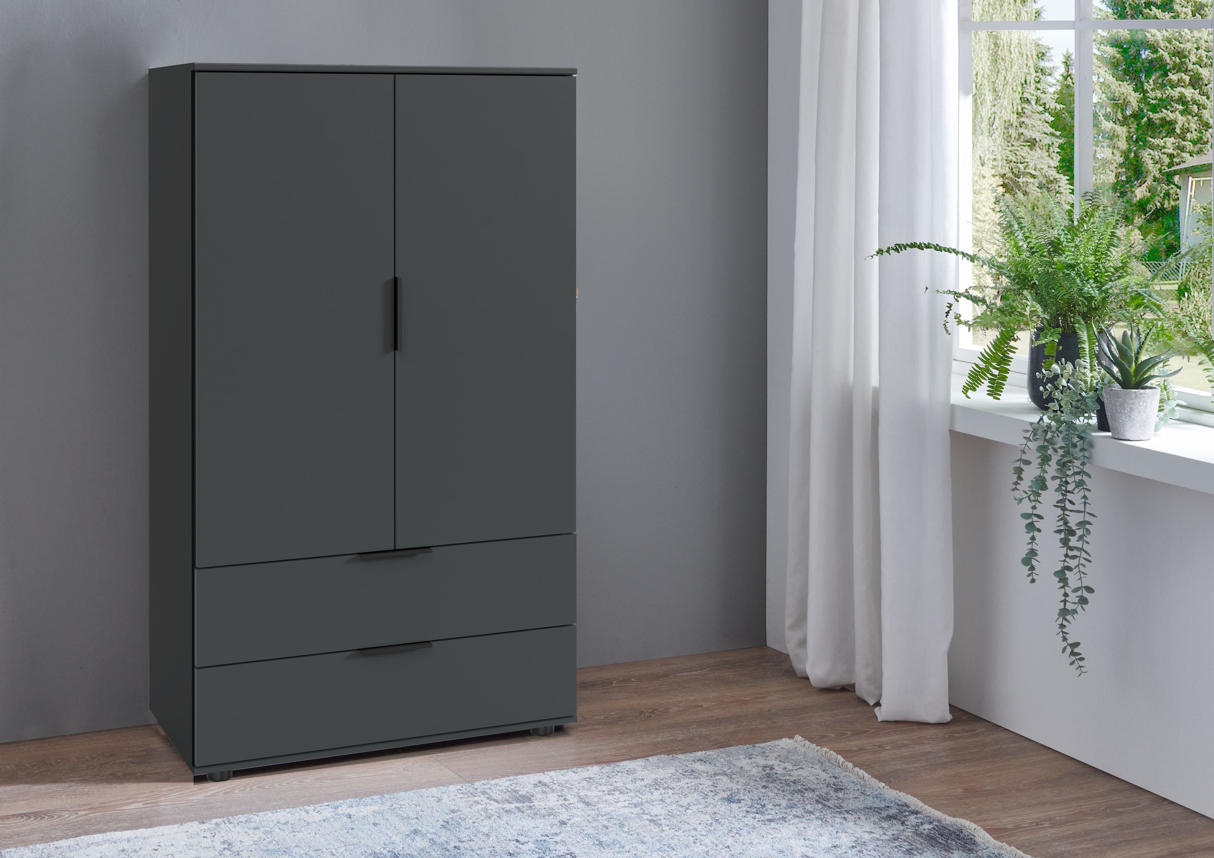 Wimex Wäscheschrank »Easy Plus Kleiderschrank Garderobe 2 Schubladen, 81 oder 130cm breit«, in verschiedenen Farben, moderne Optik mit schwarzen Metallgriffen