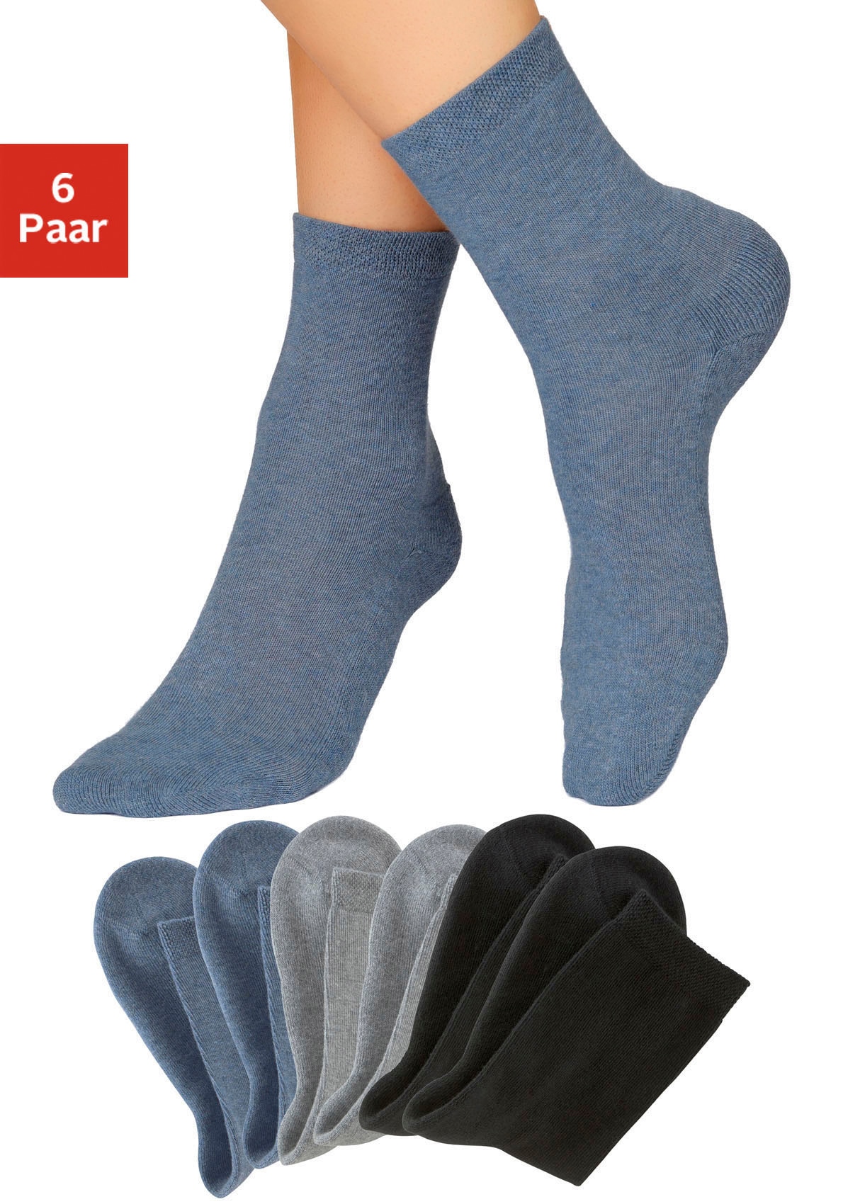 H.I.S Socken "Damen Herrensocken Frottee meliert oder uni" Packung, 6 Stk. tlg. mit bequemem Frottee