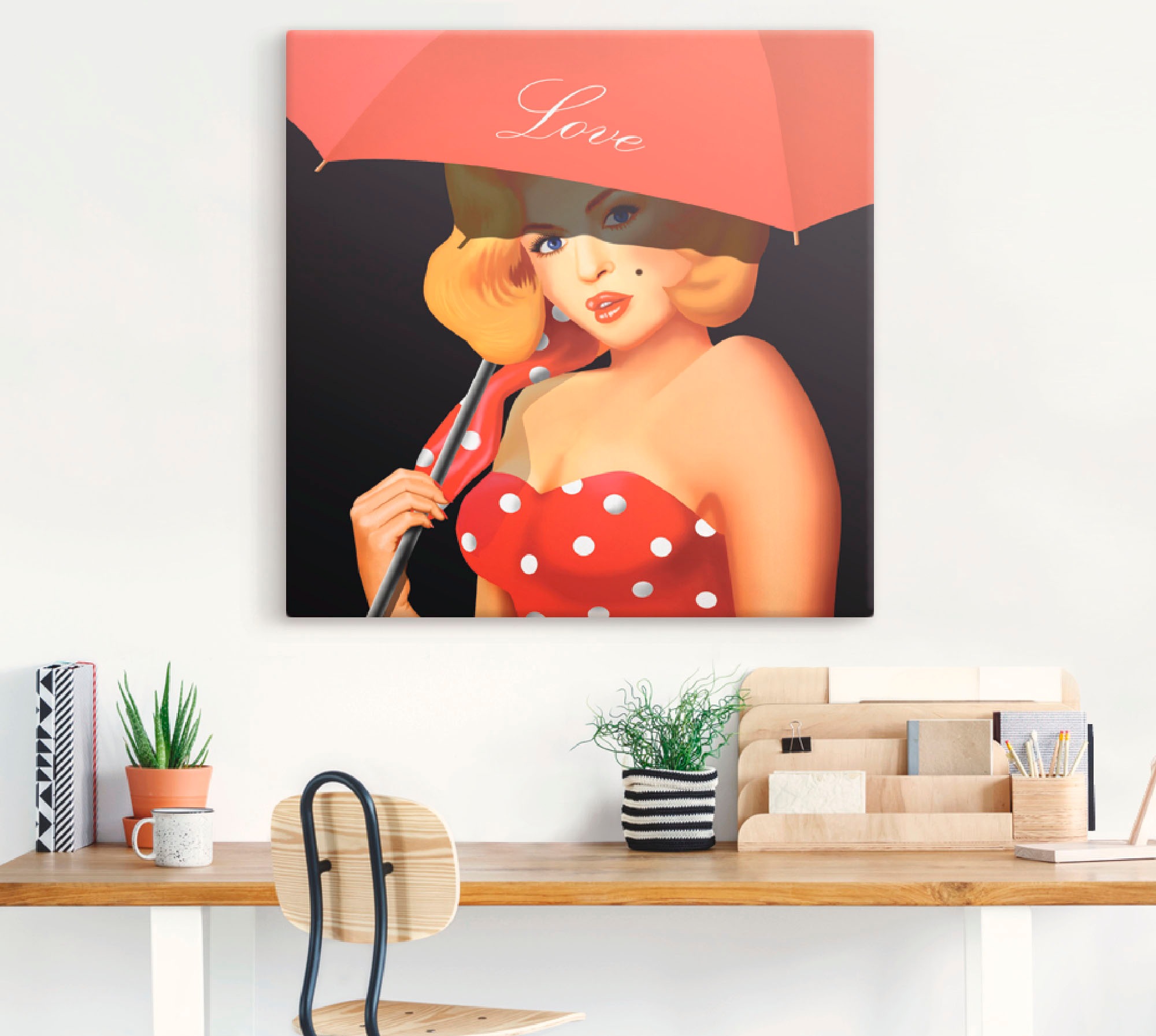 Artland Wandbild "Pin-Up Girl unter rotem Regenschirm", Frau, (1 St.), als günstig online kaufen