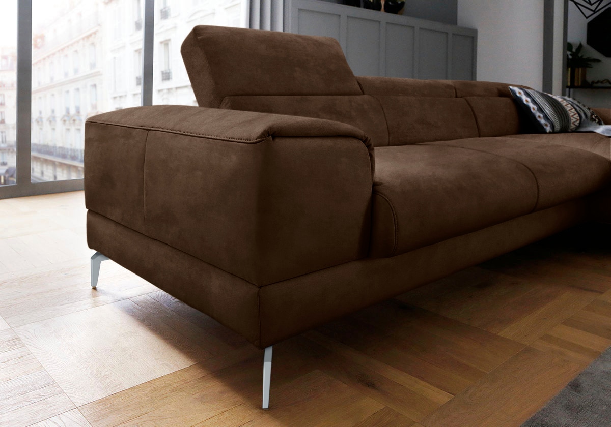 W.SCHILLIG Ecksofa »piedroo, Designsofa mit tollem Sitzkomfort, bequem und elegant, L-Form«, Kopfteilverstellung, wahlweise mit Sitztiefenverstellung, Breite 303cm