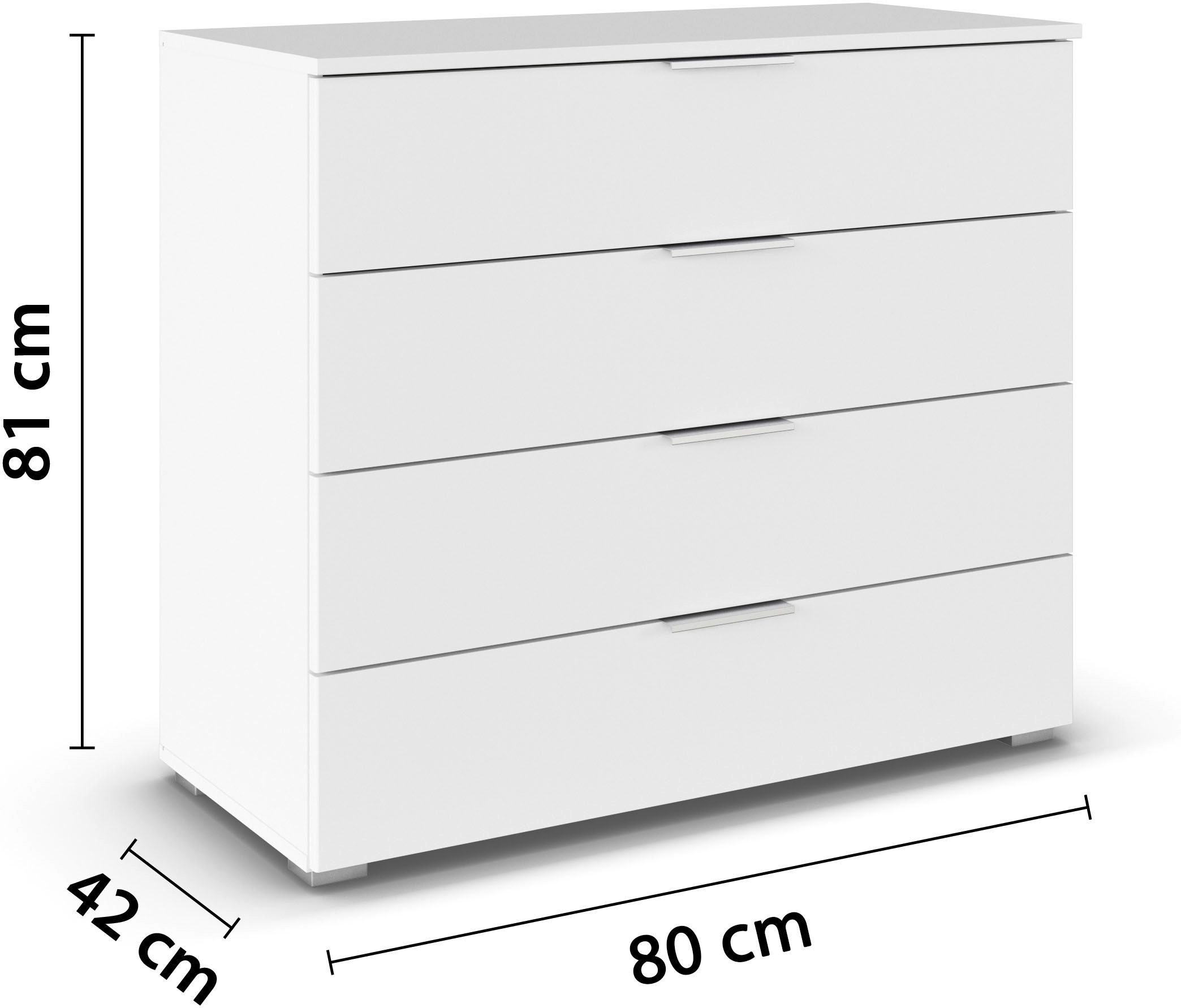 rauch Schubkastenkommode »Sideboard Schubladenkommode AGORDO mit Dekor- oder Hochglanzfront«, (in zwei Griff-Farben, Breite 80 cm), vier große und geräumige Schubladen mit viel Stauraum MADE IN GERMANY