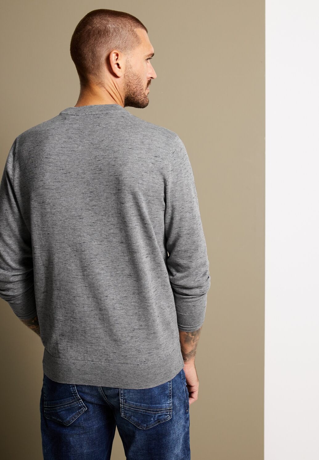 STREET ONE MEN Stehkragenpullover, mit Rippstrickdetails