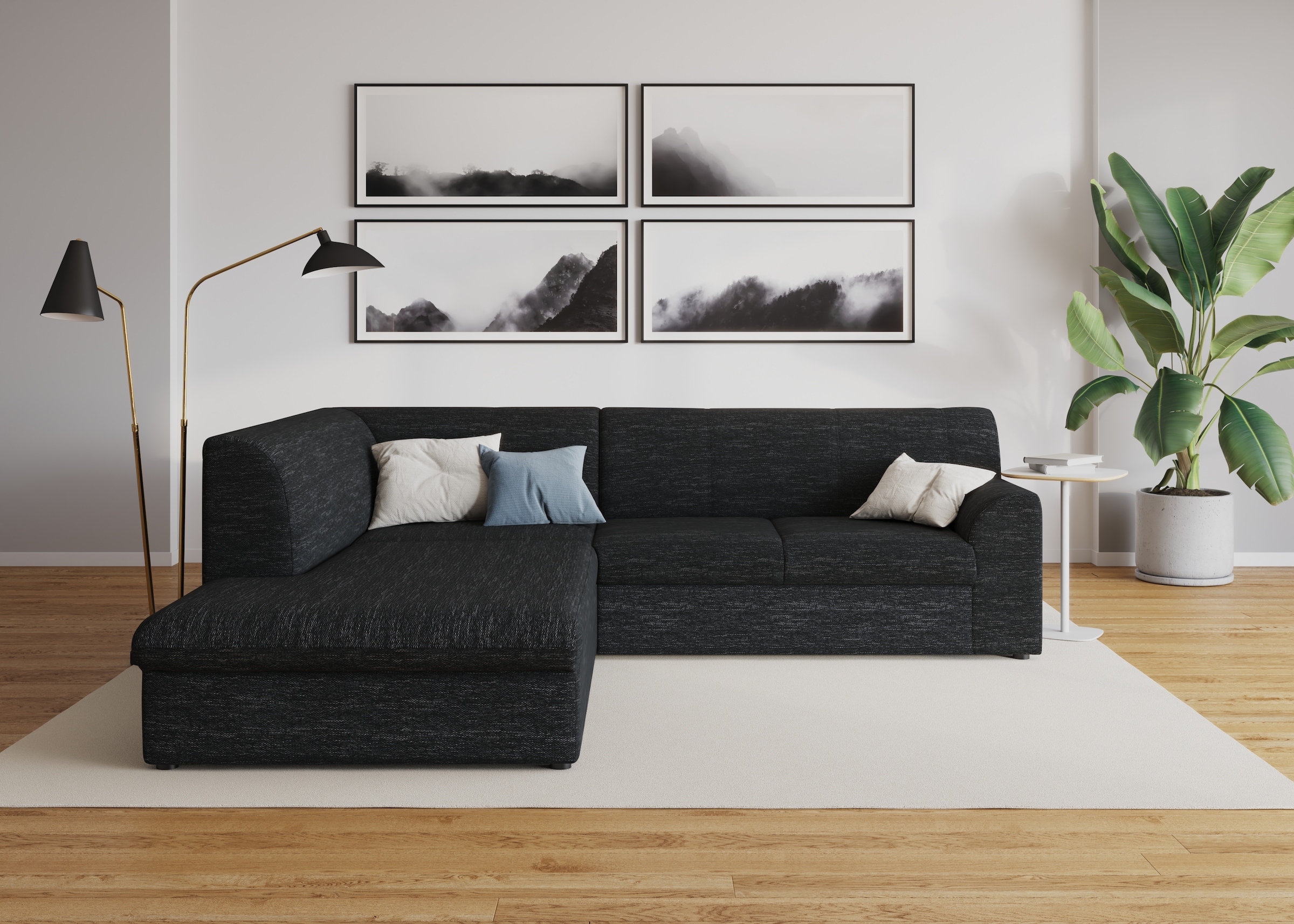 DOMO collection "Topper zeitlos elegant, kompakte StellmaßeL-Form" mit Ottomane, wahlweise mit Schlaffunktion
