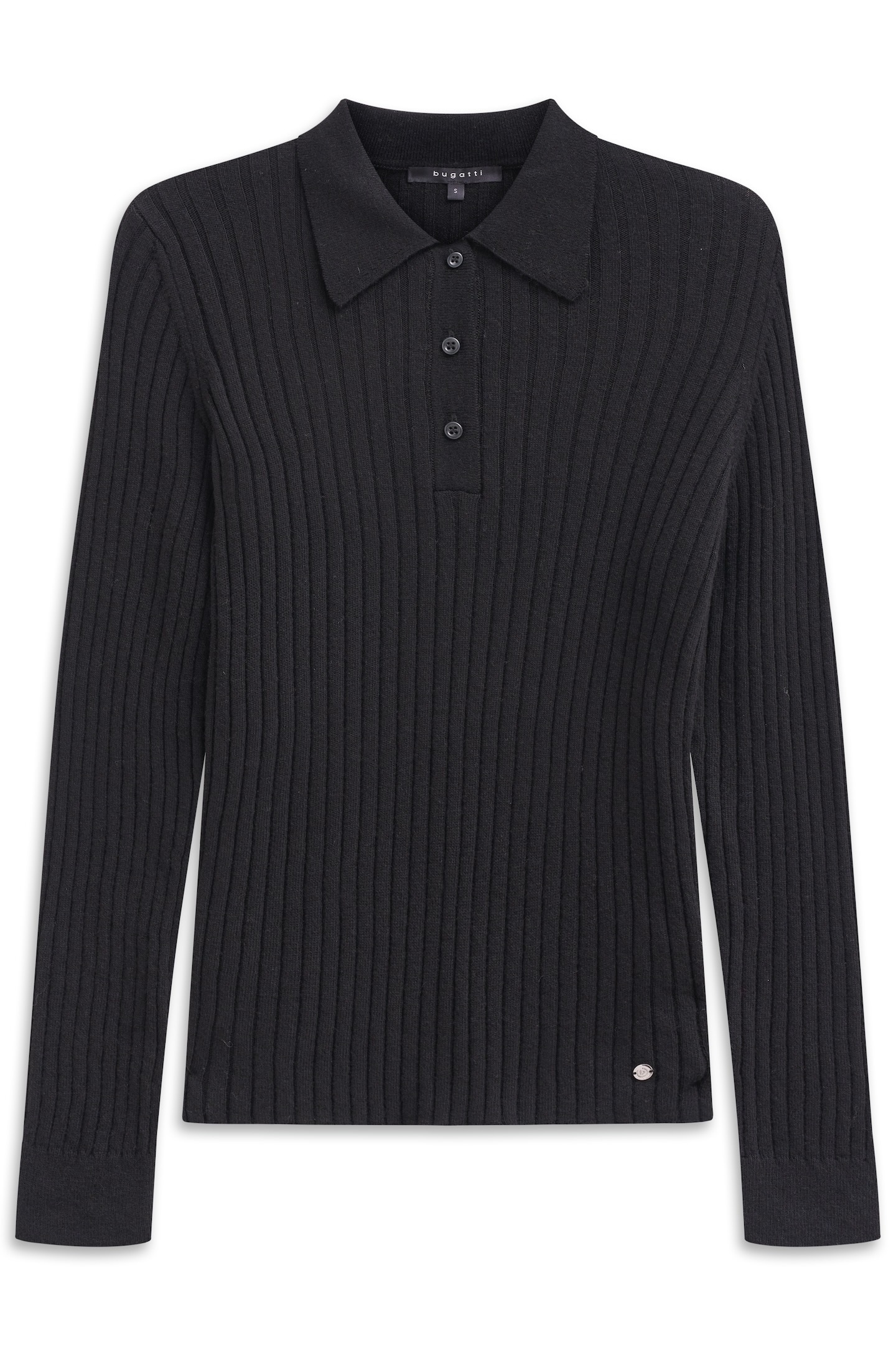 bugatti Polokragenpullover »Kaschmir-Mix«, aus Rippstrick mit Knopfleiste