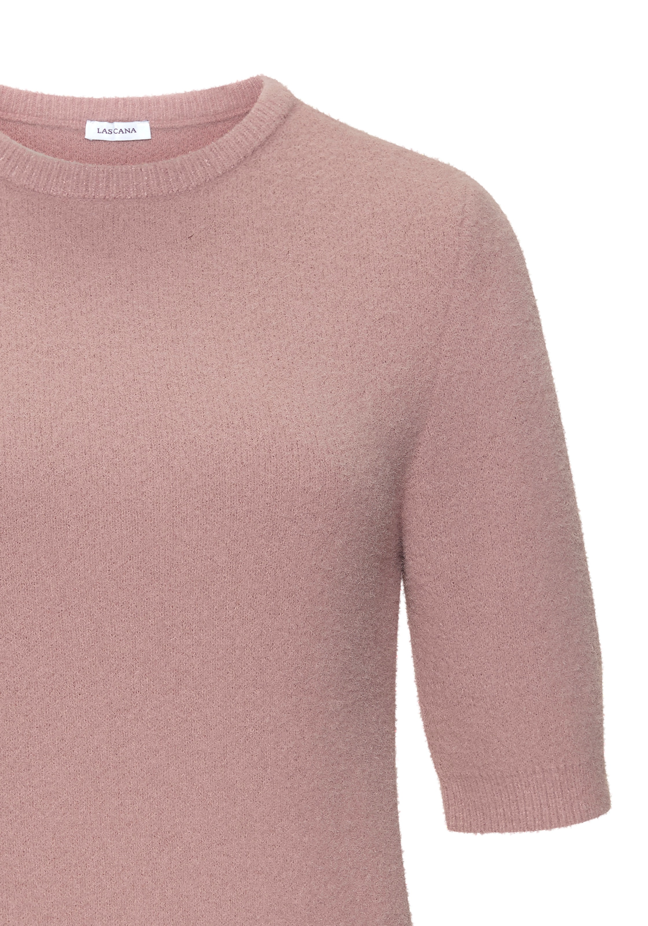 LASCANA Kurzarmpullover, flauschiger Strickpullover, figurnaher Schnitt