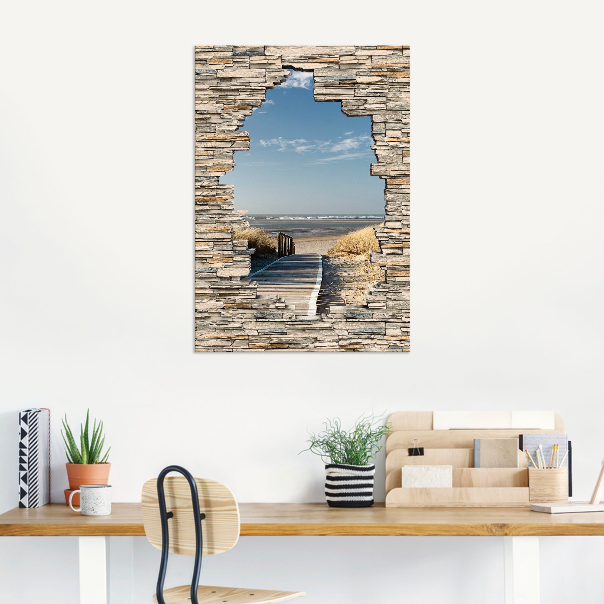 Artland Wandbild »Nordseestrand Langeoog Steg Stein Mauer«, Strandbilder, (1 St.), als Wandaufkleber in verschied. Größen
