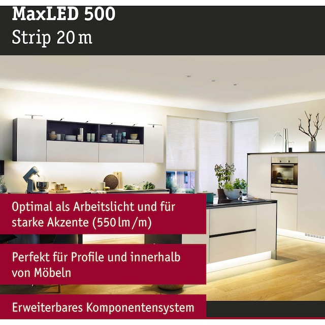 Paulmann LED-Streifen »MaxLED 500 Einzelstripe inkl. Adapterkabel 20m  Warmweiße 72W 550lm/m«, 1 St.-flammig, unbeschichtet kaufen | BAUR