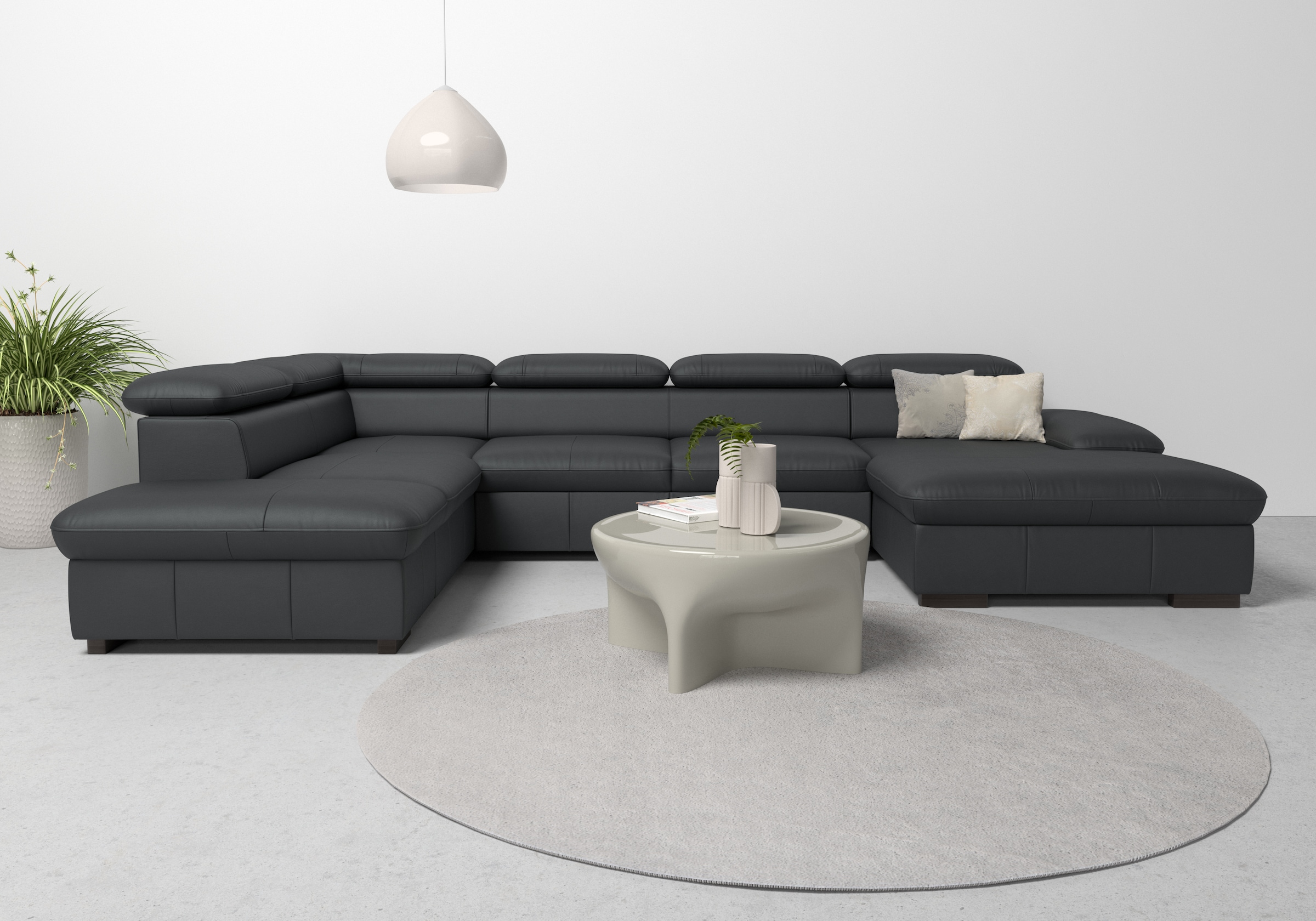 OTTO home Wohnlandschaft "Alberto U-Form, B: 350 cm, mit Kopfteilverstellung, XXL-Sofa" optional mit Schlaffunktion, Couch mit Lederoption