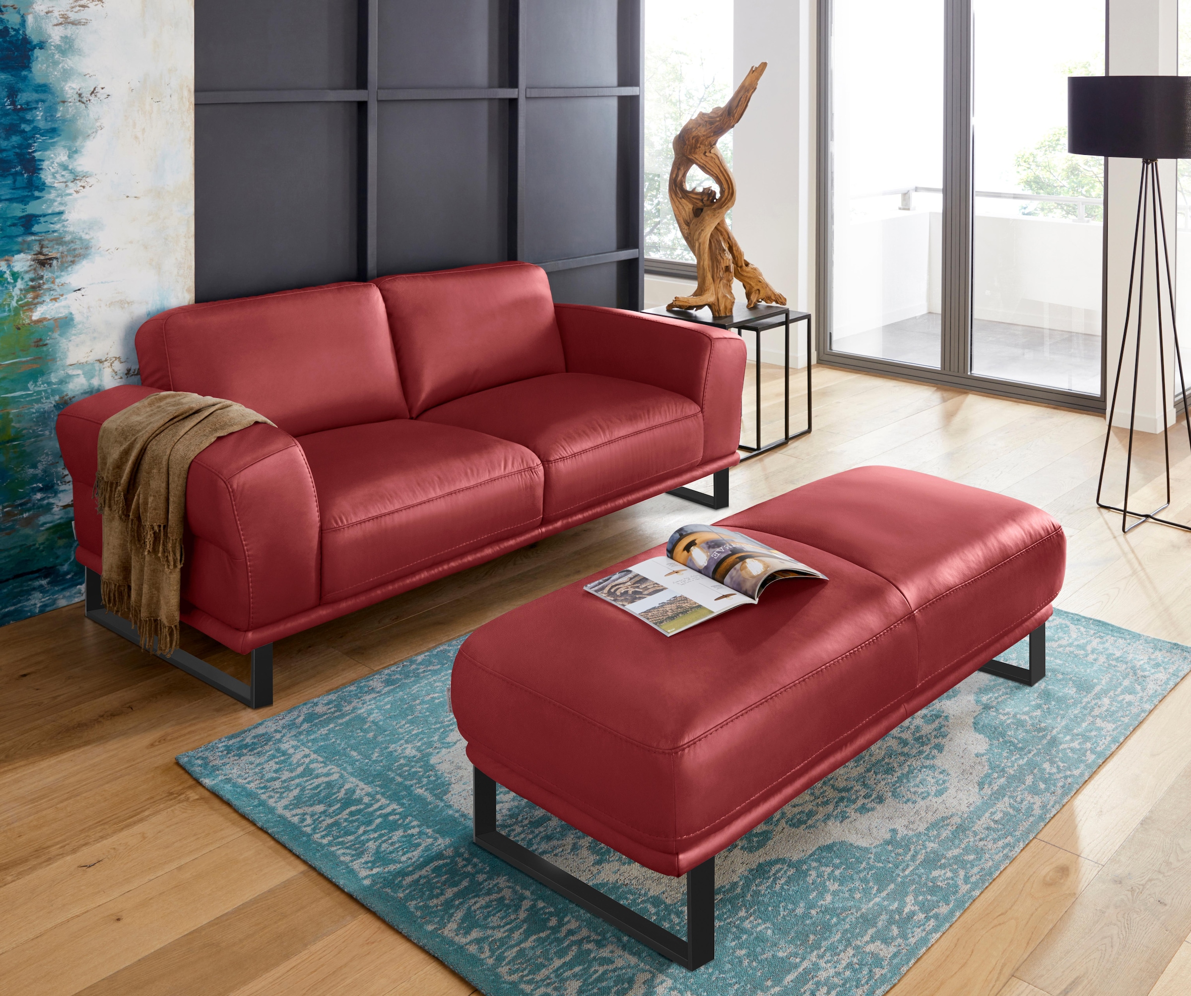 W.SCHILLIG Hocker »montanaa«, mit Metallkufen in Schwarz pulverbeschichtet, Breite 141 cm