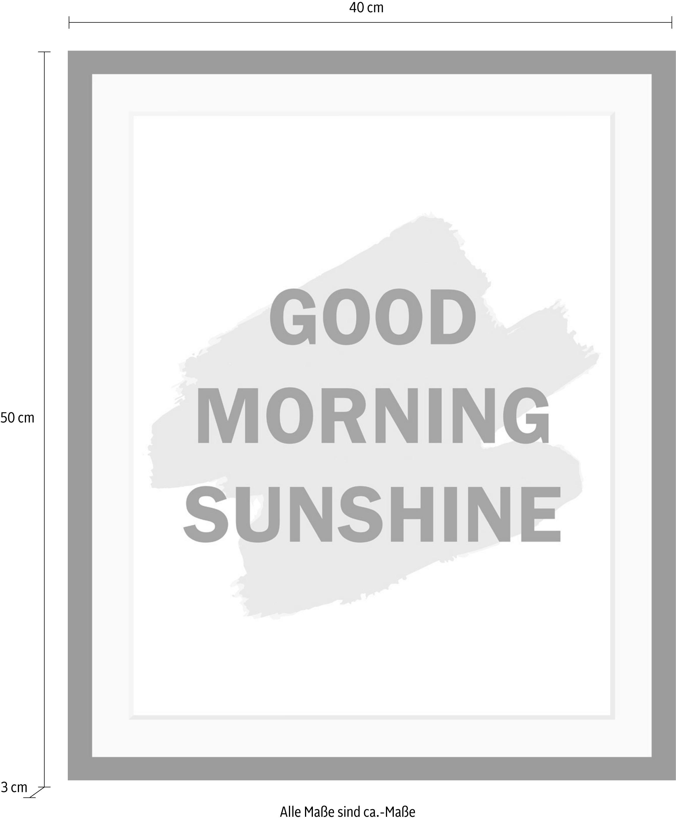 queence Bild »Good Morning«, Schwarz-Weiß-Schriftzug-Motivationsbilder, HD Premium Poster-Druck inkl. Holzrahmen