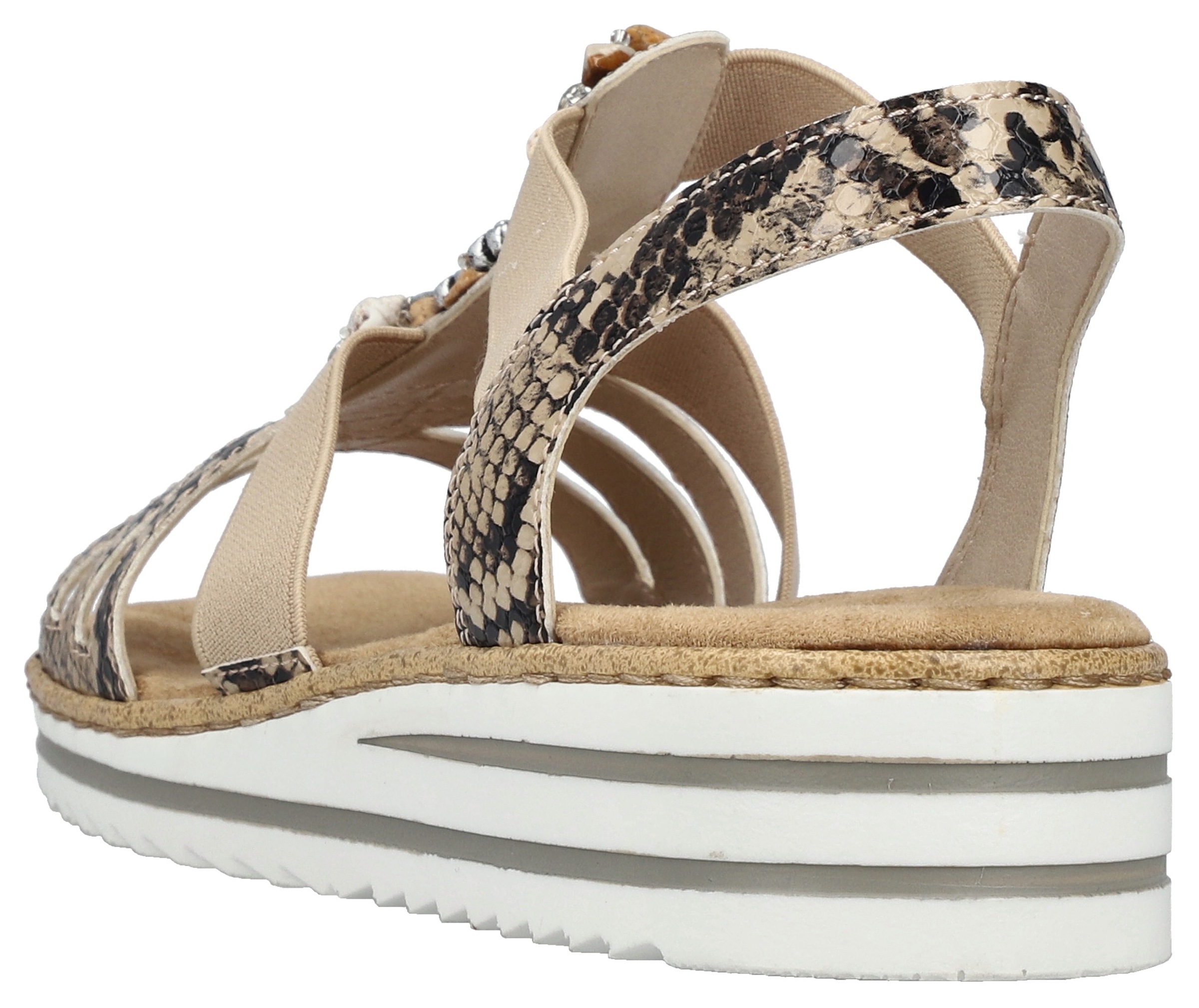 Riemchensandale RIEKER, Damen, Gr. 40, natur, Lederimitat, Reptilienprägung, Schuhe Riemchensandale, Sommerschuh, Sandalette, Keilabsatz, mit sommerlicher Verzierung 3