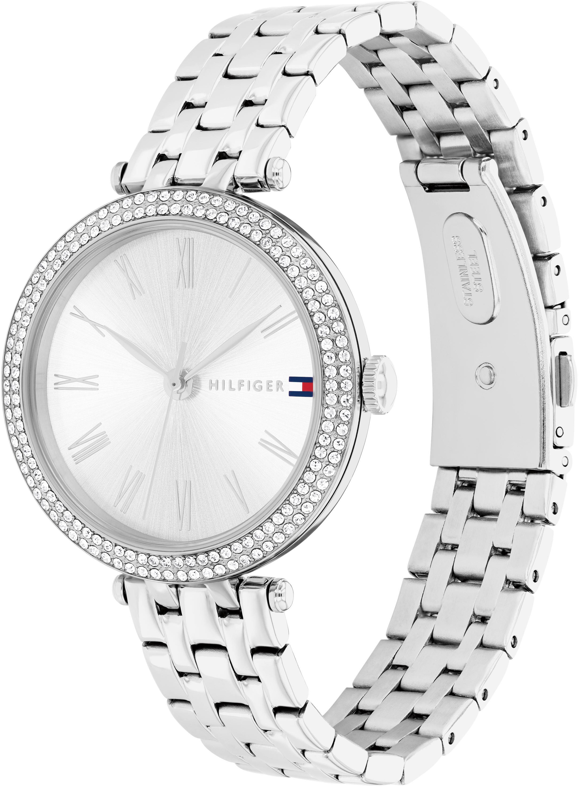 Tommy Hilfiger Quarzuhr »NATALIE«, Armbanduhr, Damenuhr, Glaskristalle, Edelstahlarmband