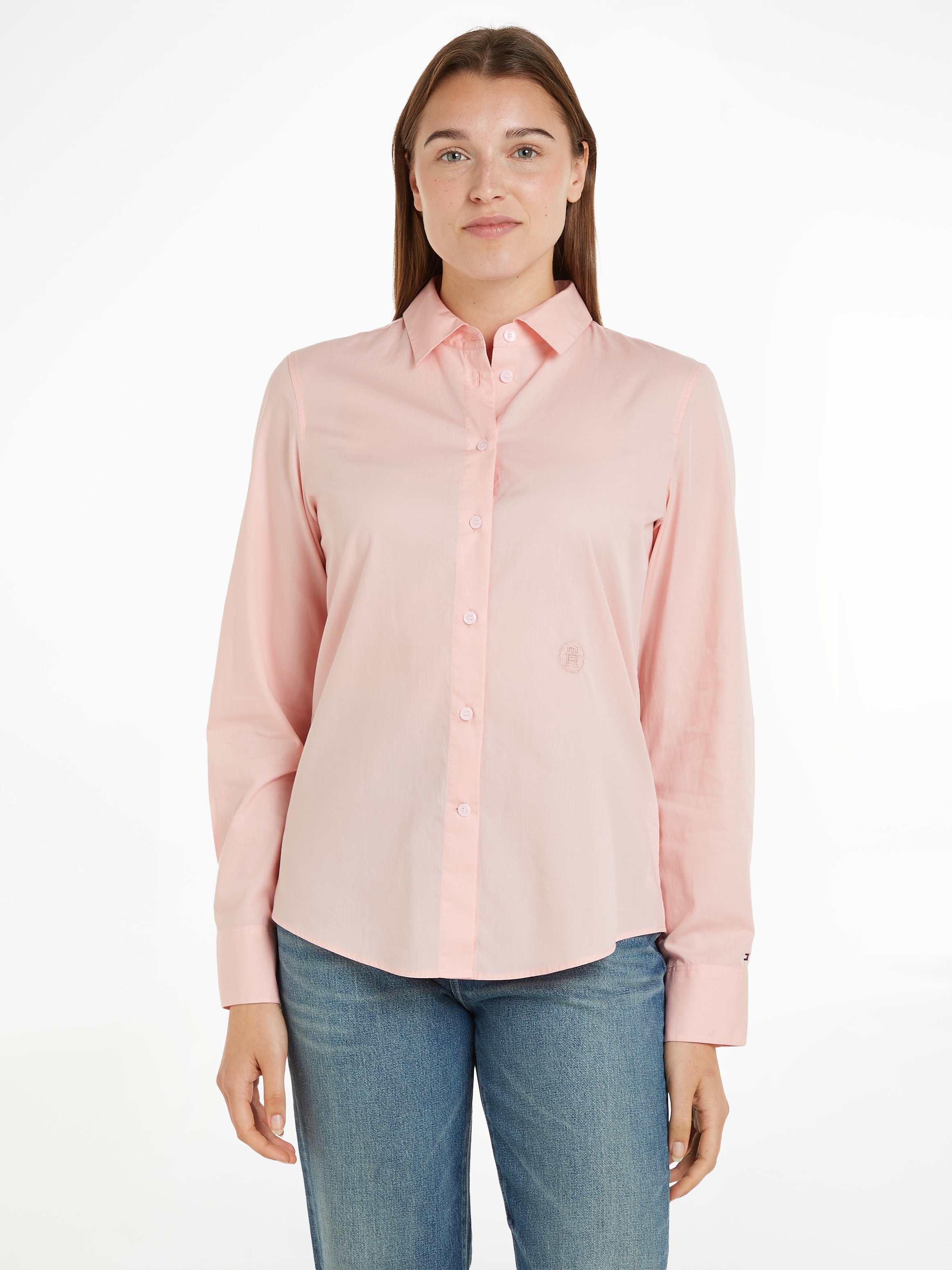 Tommy Hilfiger Hemdbluse "ESS POPLIN REGULAR SHIRT", mit Popeline, gesticktem Tommy Hilfiger Logo