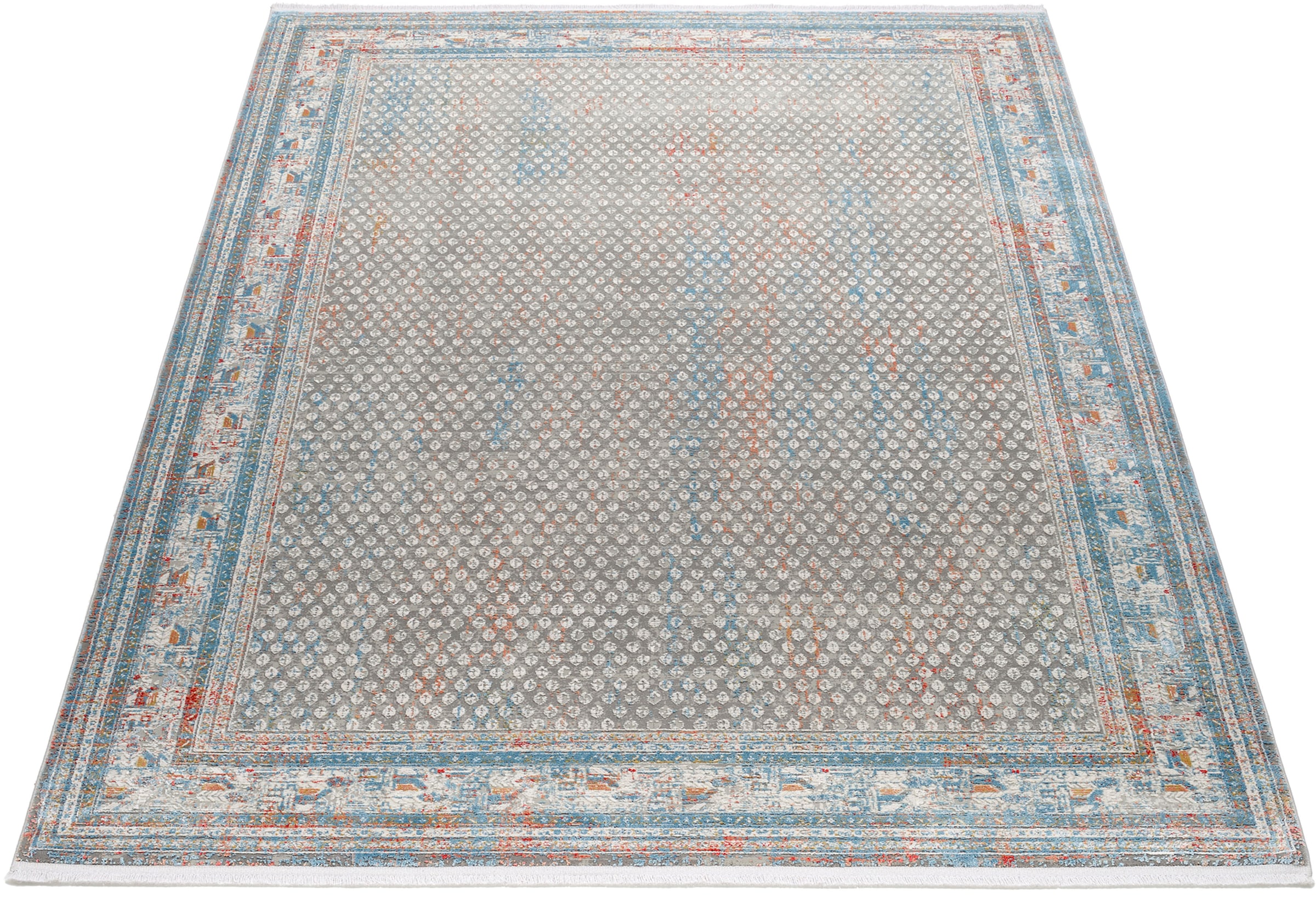 Teppich OCI DIE TEPPICHMARKE "BESTSELLER MIRI", bunt (grau, multi), B:120cm H:8mm L:180cm, Polyacryl, Viskose, Teppiche, Teppich, Glanz Viskose, mit Fransen, Hoch Tief Struktur, Vintage, Wohnzimmer