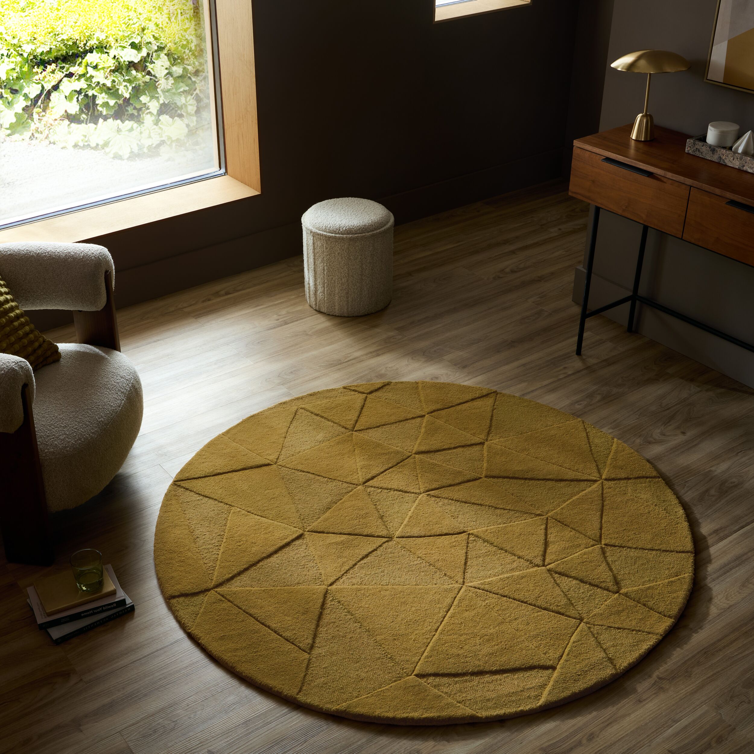 FLAIR RUGS Teppich "SHARD" rund 10 mm Höhe Hoch-Tief Effekt, Handgearbeitet, 100 % Wollflor