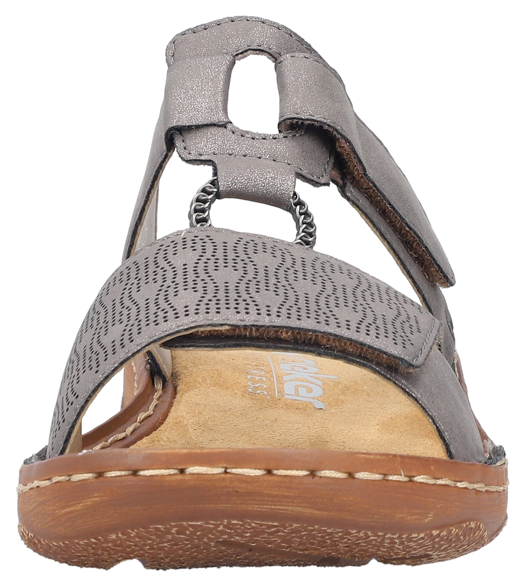 Rieker Pantolette, Sommerschuh, Schlappen, Urlaubschuh, Klettschuh mit Perforation