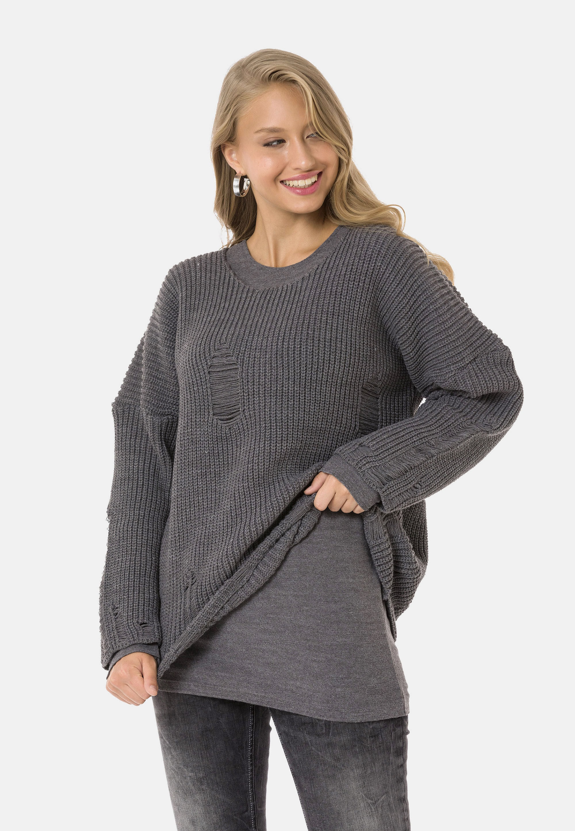 Cipo & Baxx Strickpullover »WP240« im Used-Design