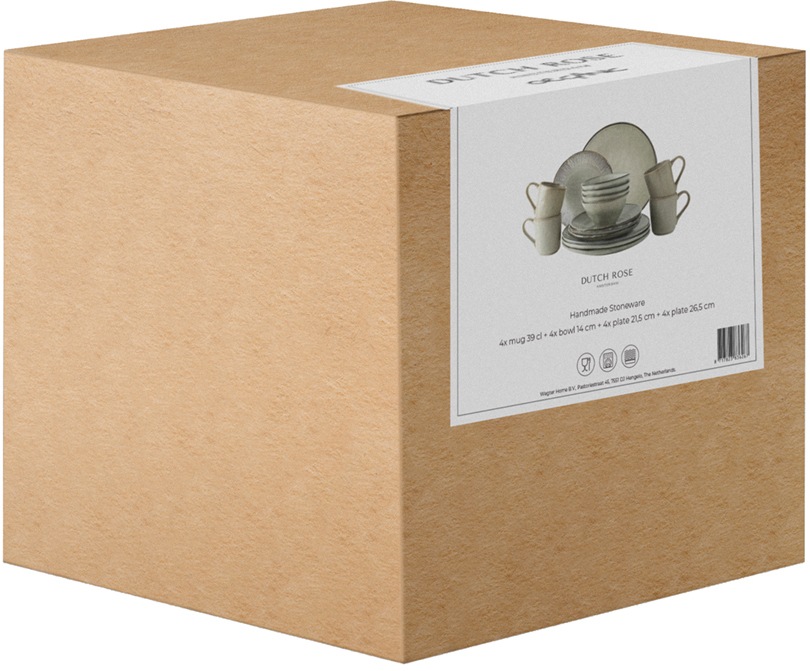 DUTCH ROSE AMSTERDAM Kombiservice »Geschirr-Set, Service Dutch Rose Amsterdam Organic«, (Set, 16 tlg., Geschirrset), handgefertigt, 16 Teile, für 4 Personen
