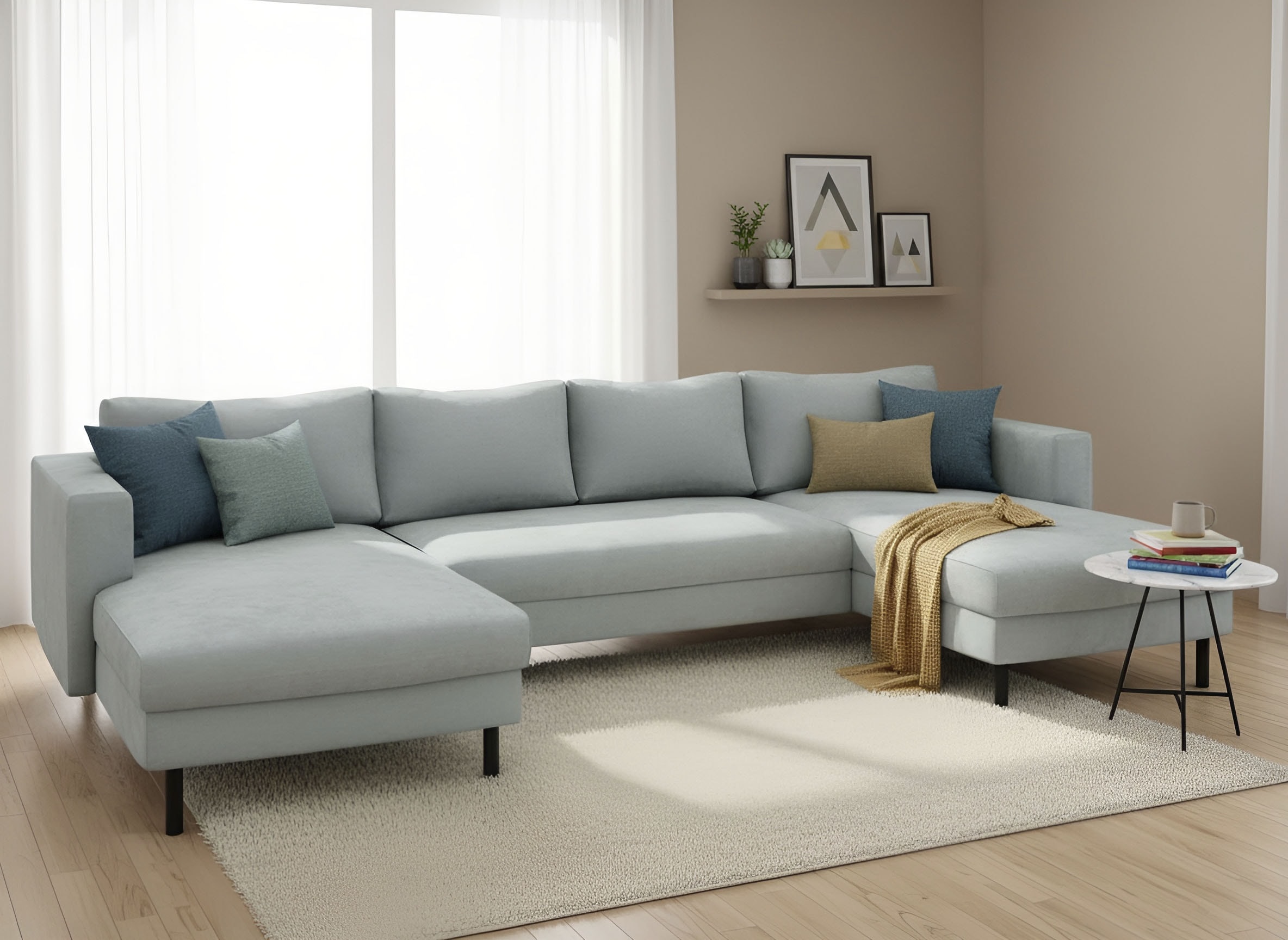 TRENDMANUFAKTUR Wohnlandschaft »Amazing II, wahlw. mit Schlaffunktion & Bettkasten, Fuß schwarz« Sofa in U-Form, in Cord, Struktur LEO o. Struktur LINO, Breite 305 cm