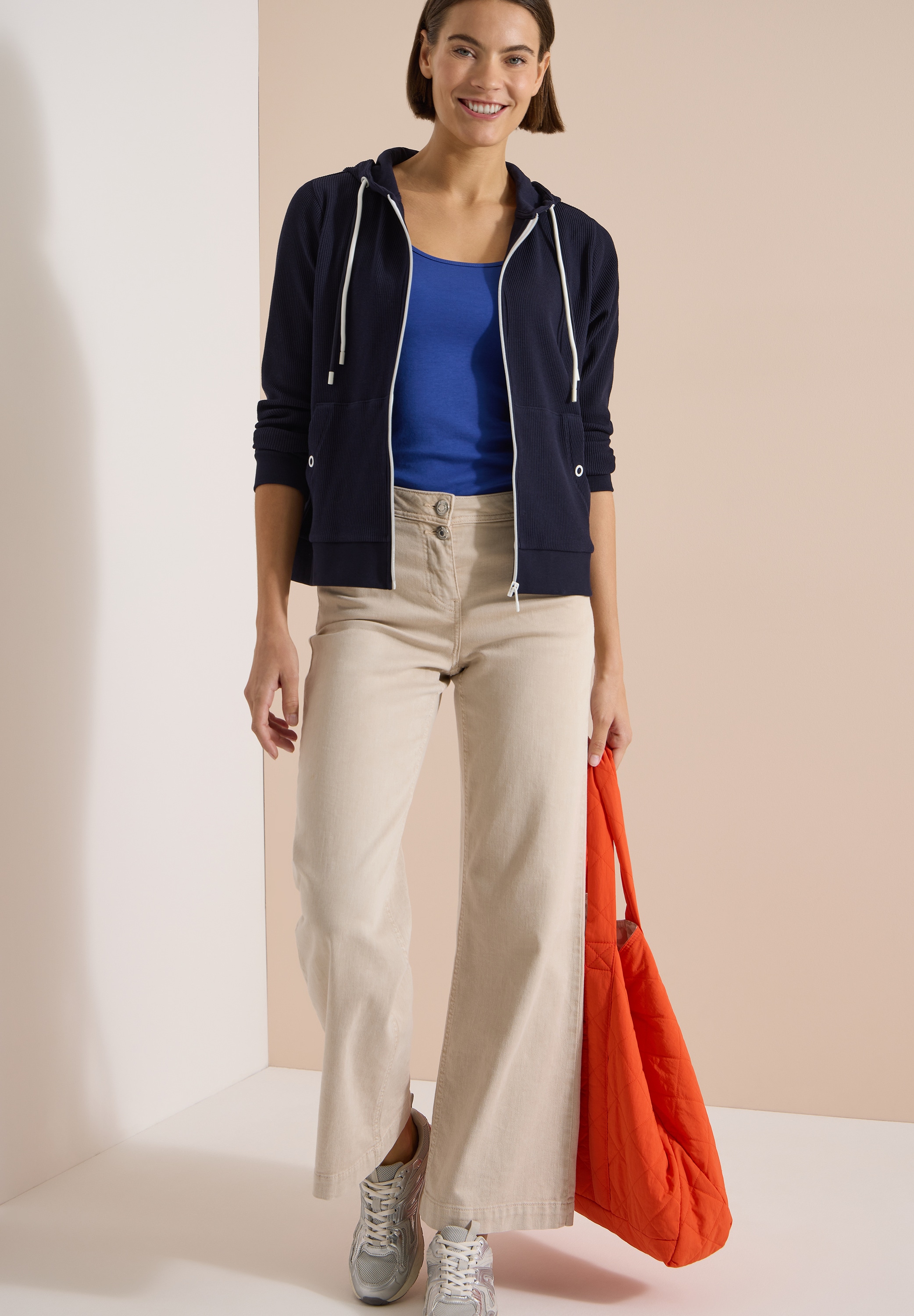 Cecil Kapuzensweatjacke mit Struktur und seitlichen Taschen mit Knopf