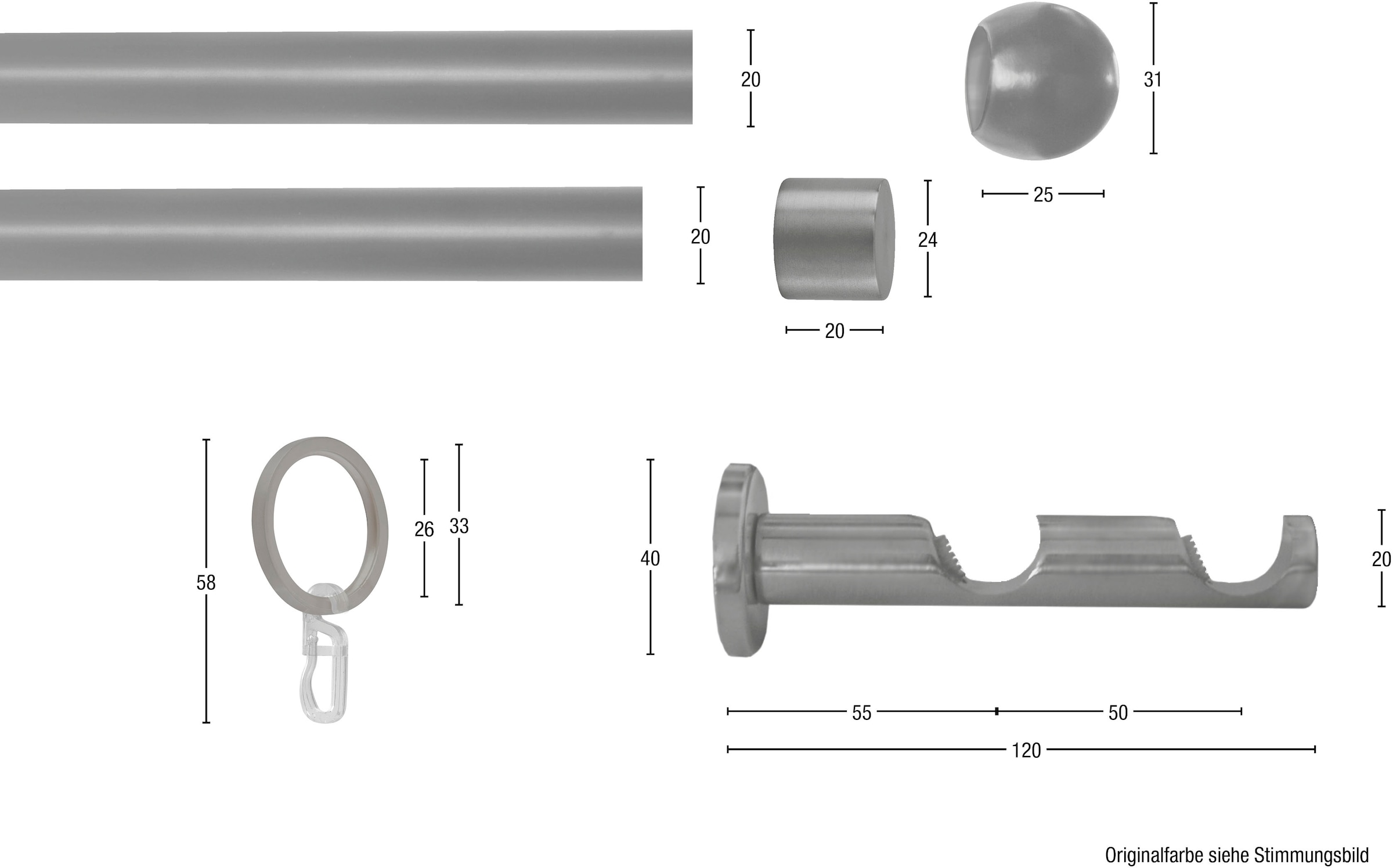 GARESA Gardinenstange »Gabi«, 2 läufig-läufig, Fixmaß, Fixlänge 120, 160, 200 cm, mit Ringe und Haken