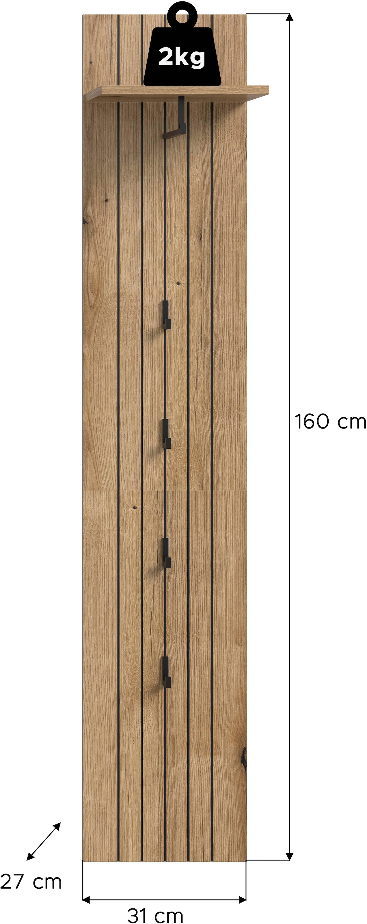 Home affaire Garderobenpaneel »TATIO, Rillenfräsung, 4 Haken, 1 Kleiderstange, 1 Ablageboden« 1 Stk. tlg. Garderobenpaneel, Garderobe, Flur, Diele