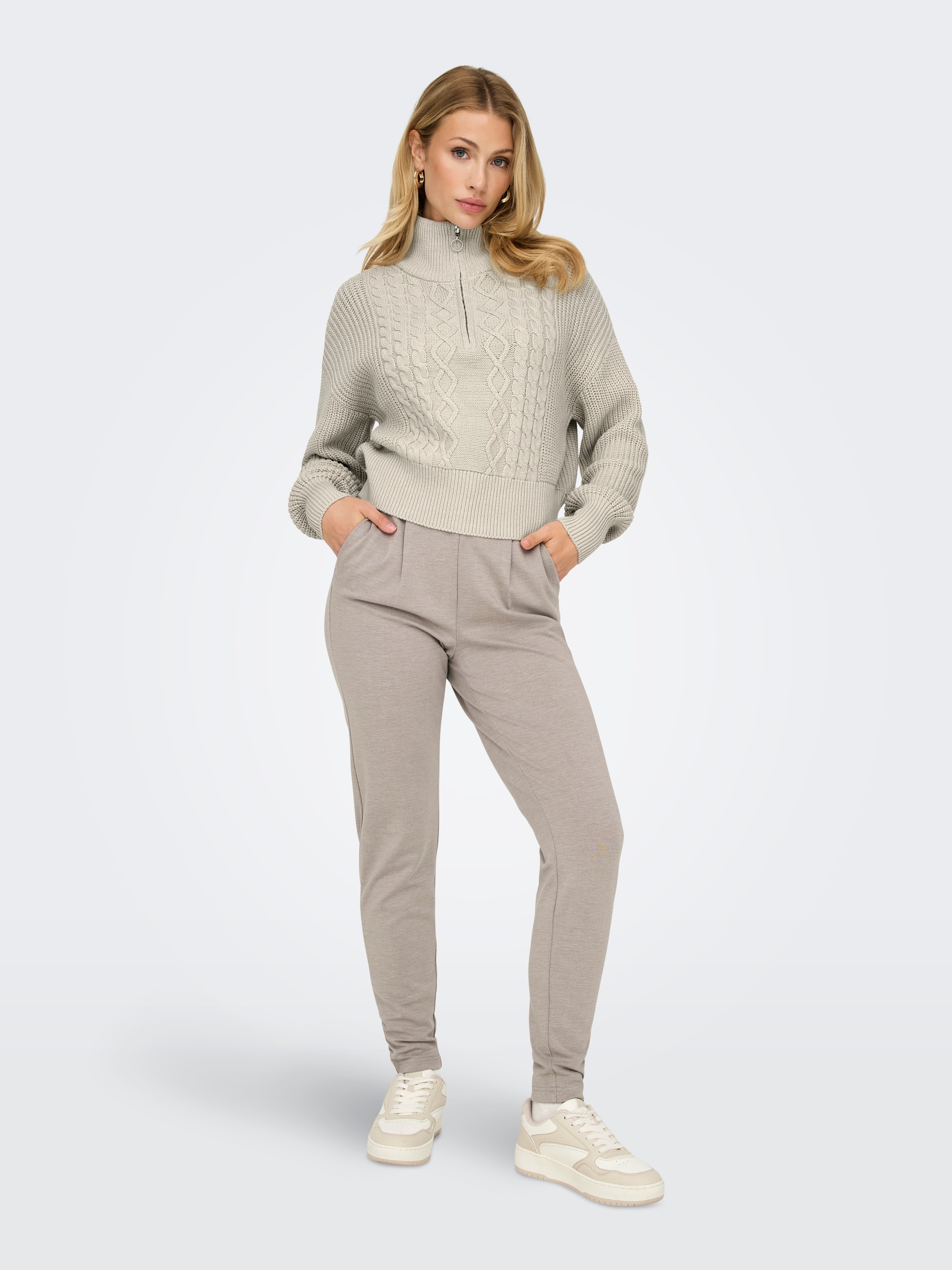 ONLY Stehkragenpullover »ONLDORITTA LS CABLE ZIP HIG NECK KNT«