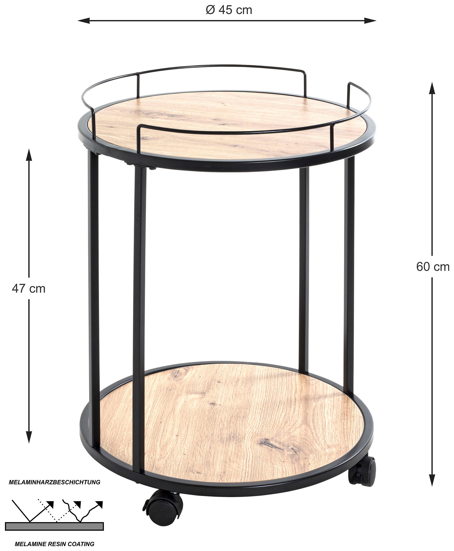 HAKU Beistelltisch »Rollwagen, Trolley« 1 Stk. tlg. rund - aus MDF Braun - Ø/H 45/60 cm