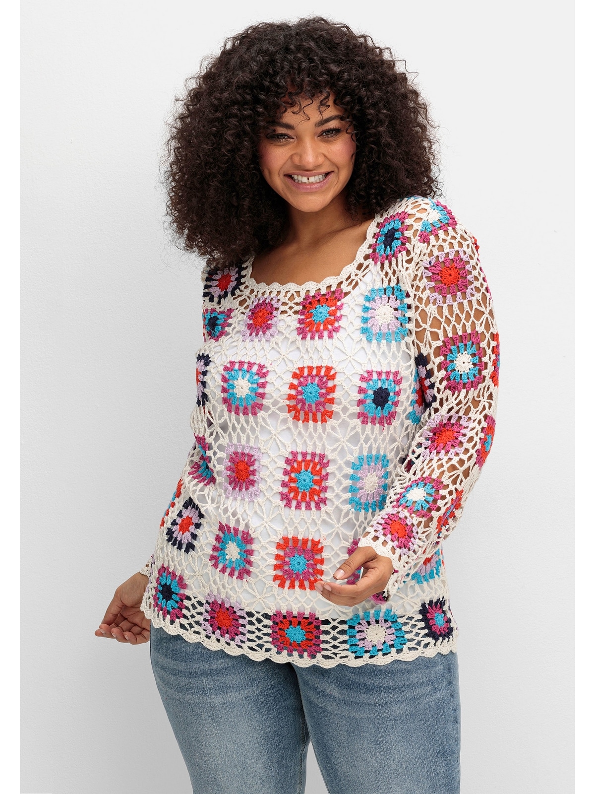 sheego by Joe Browns Strickpullover "Große Größen", im Crochet-Muster günstig online kaufen