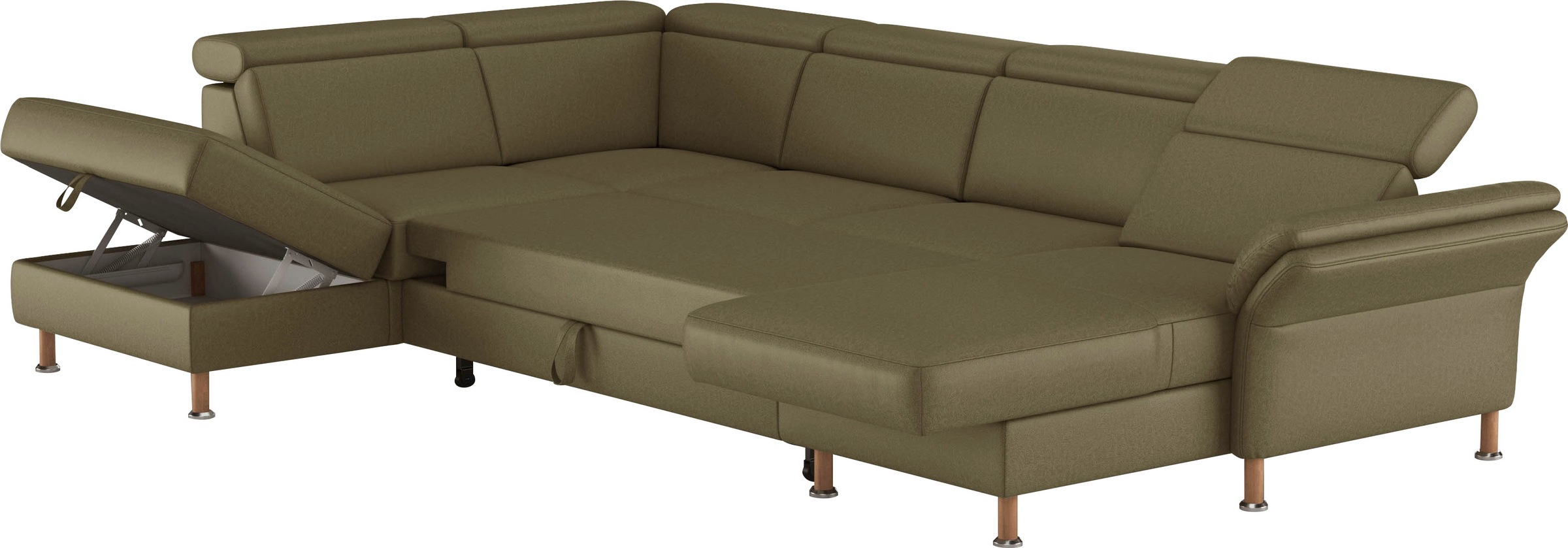 Wohnlandschaft HOME AFFAIRE "Calypso U-Form", grün (olive), B:334cm H:85cm T:227cm, 100%Polyester, Sofas, Wohnlandschaft, wahlweise mit motorischer Relaxfunktion 3