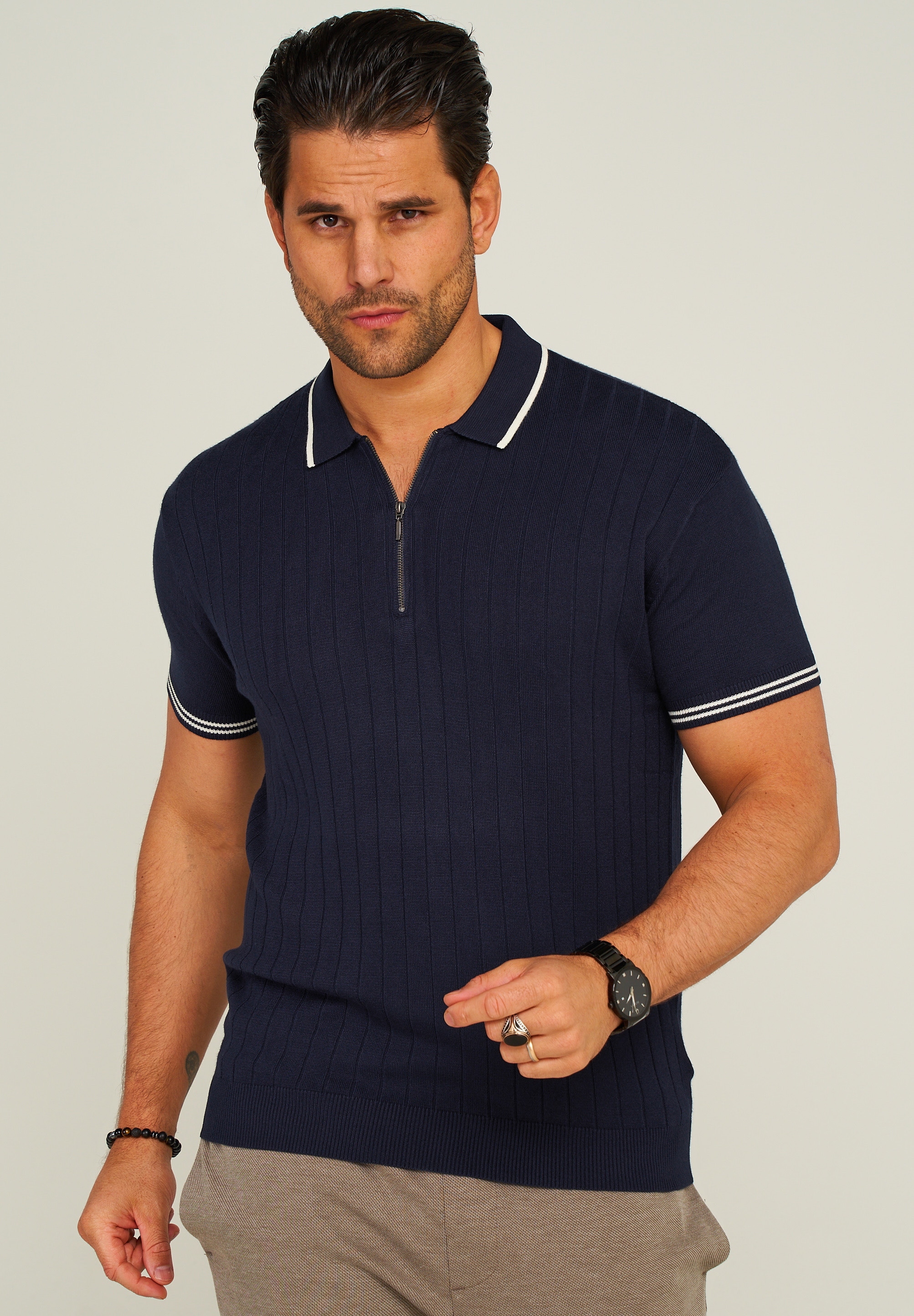 behype Poloshirt "ZIP KNIT-POLO", mit Reißverschluss günstig online kaufen