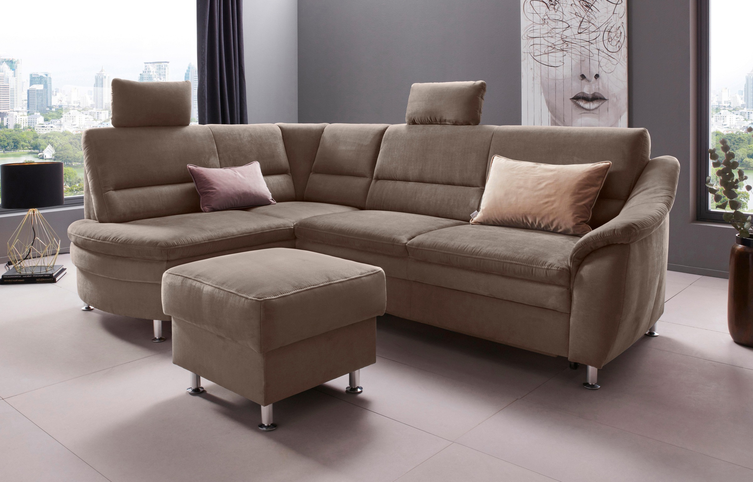 OTTO home Ecksofa "Cardoso L-Form" Federkern, wahlweise mit Bett, Schubkasten