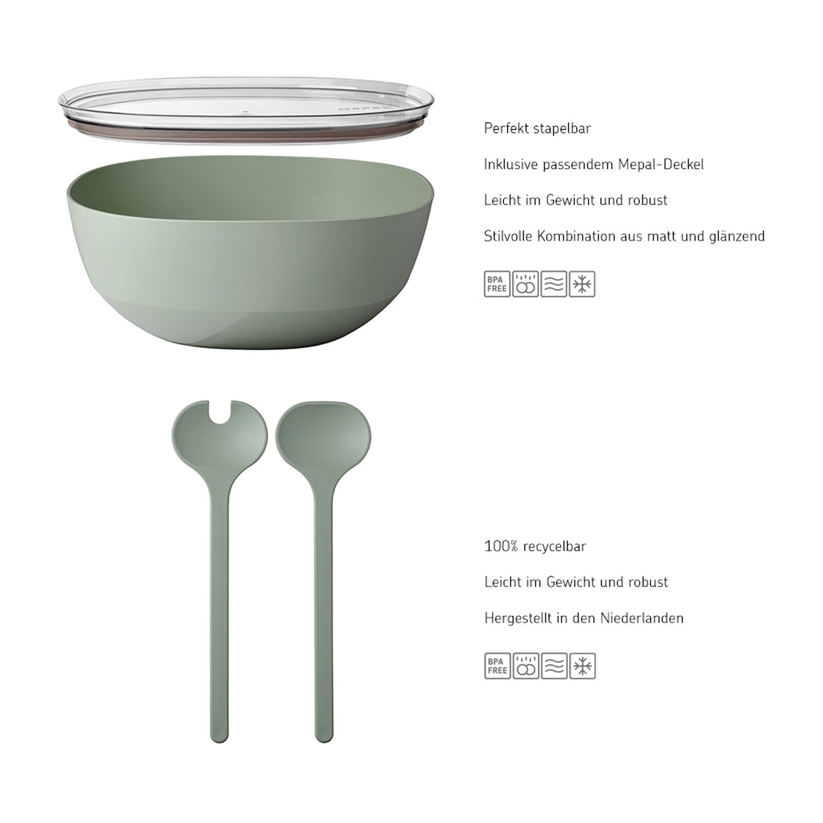 Mepal Schale »Servierschale mit Deckel & Salatbesteck Silueta 5000 ml«
