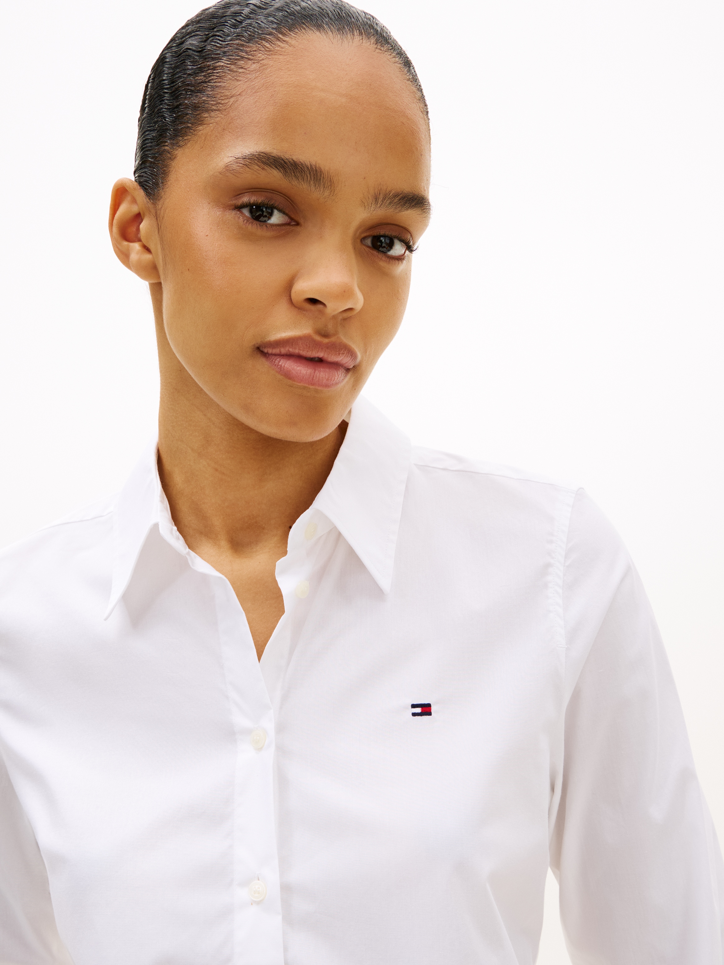 Tommy Hilfiger Hemdbluse »STRETCH REGULAR LS SHIRT« mit gesticktem Tommy Hilfiger Logo