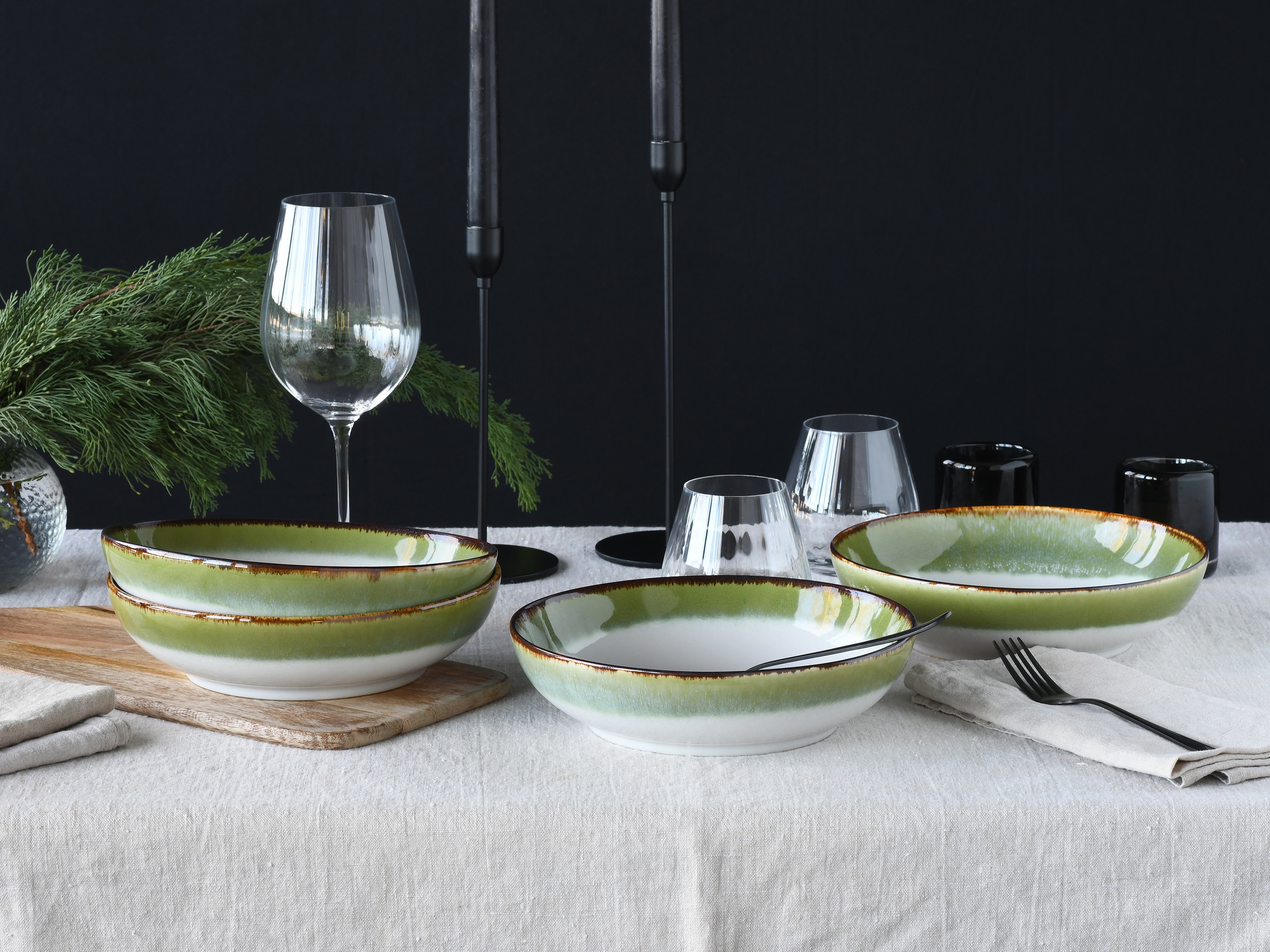 CreaTable Schale »Cascade, Poke Bowl 22,5 cm 4-tlg«, 4 tlg., aus Steinzeug, Rekativglasur, Healthy Food