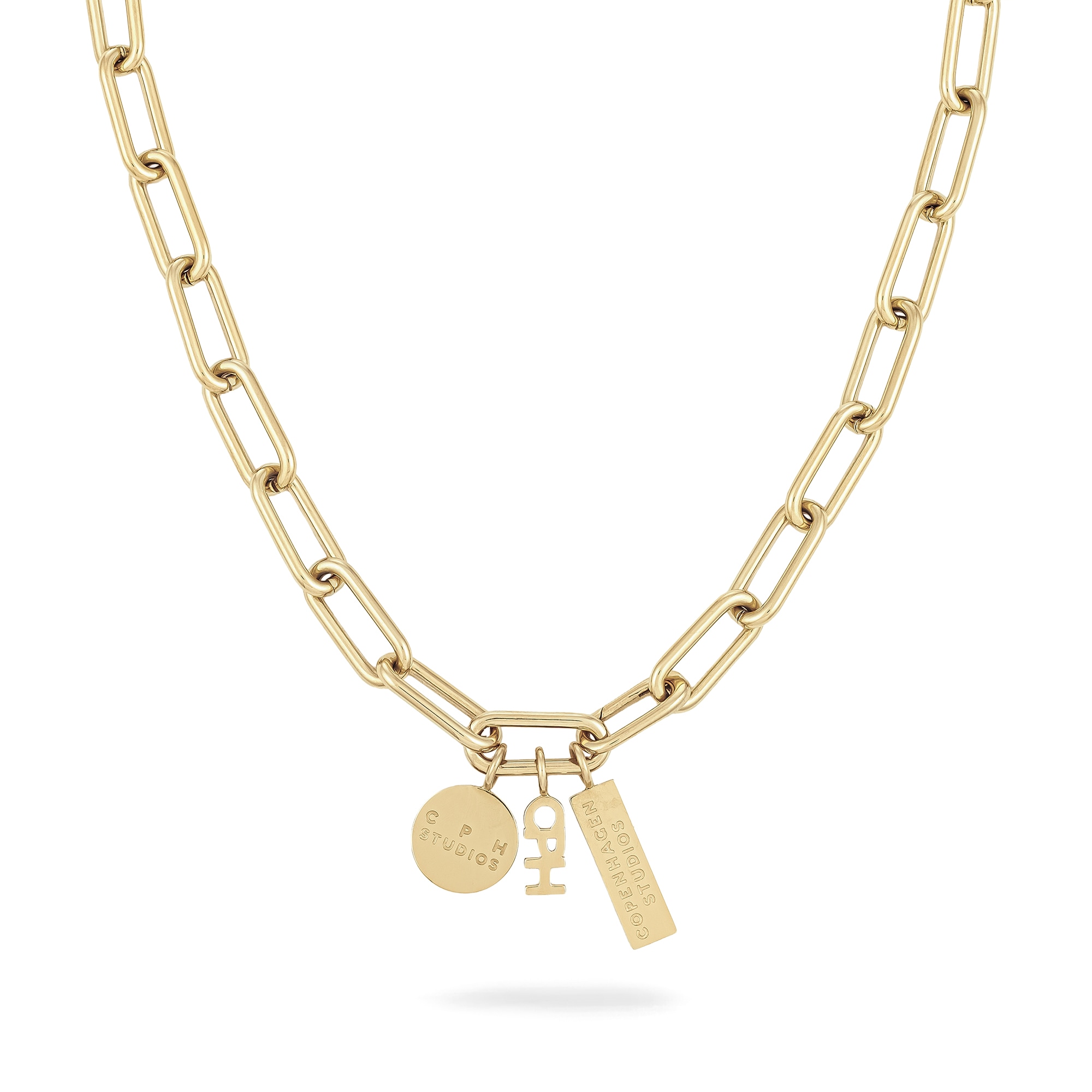 Kette mit Anhänger COPENHAGEN STUDIOS "Schmuck Geschenk Edelstahl Halskette Bold Link", gelbgoldfarben, Halsketten, Damen, Edelstahl, L: 50 B: 5mm, B:5mm