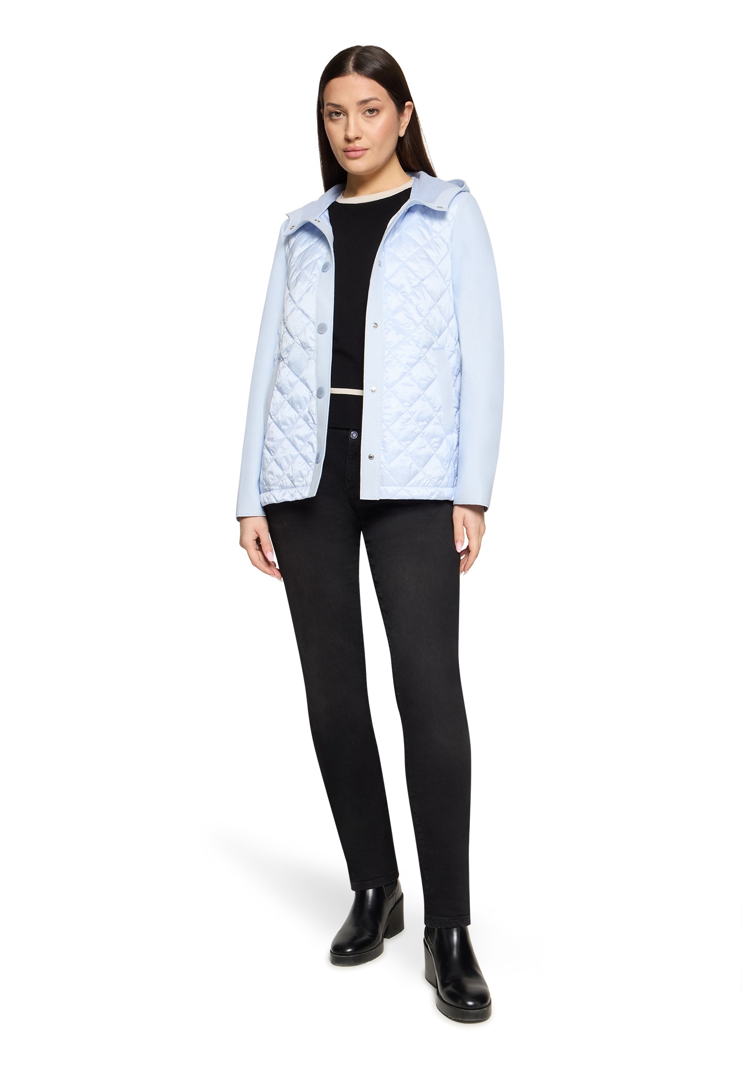 Wolljacke BETTY BARCLAY "Damen mit Kapuze", Damen, Gr. 38, ether blau melange, Obermaterial: 100% Polyester; Besatz: 100% Polyamid; Füllung: 100% Polyester, gerade, Jacken 3