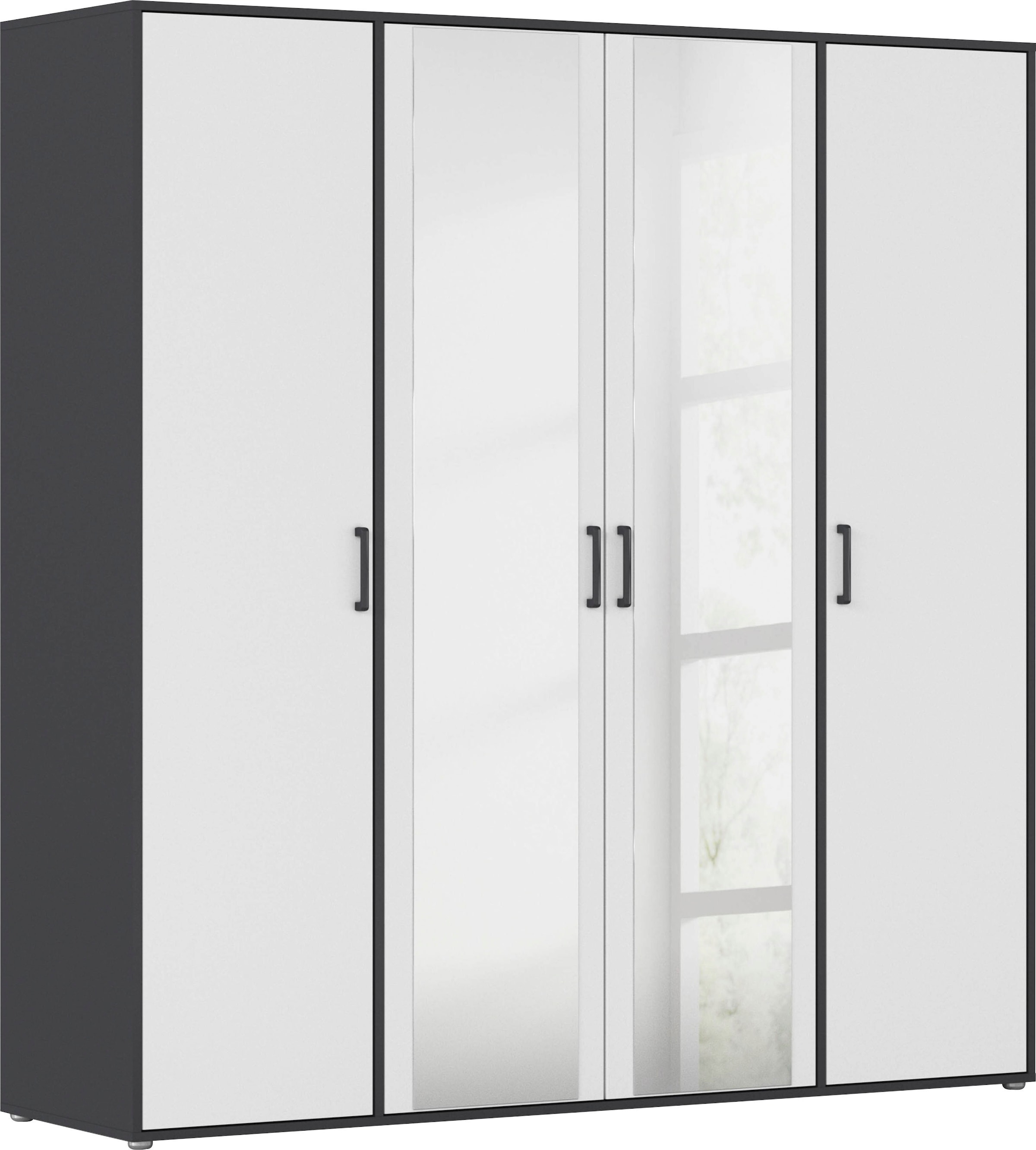 rauch "Kleiderschrank Schrank Garderobe Wäscheschrank VOYAGER" in 3 verschiedenen Ausstattungen BASIC/CLASSIC/PREMIUM, mit modernen Griffen in Graumetallic und Spiegel
